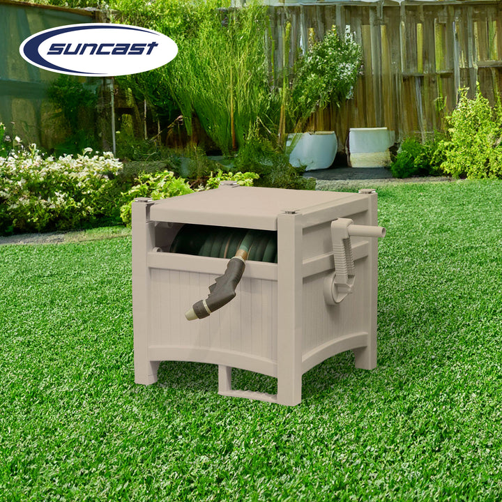 Suncast CPLPHH100D Hideaway 100' Resin Garden Hose Reel for 5/8" Hoses, Taupe - VMInnovations