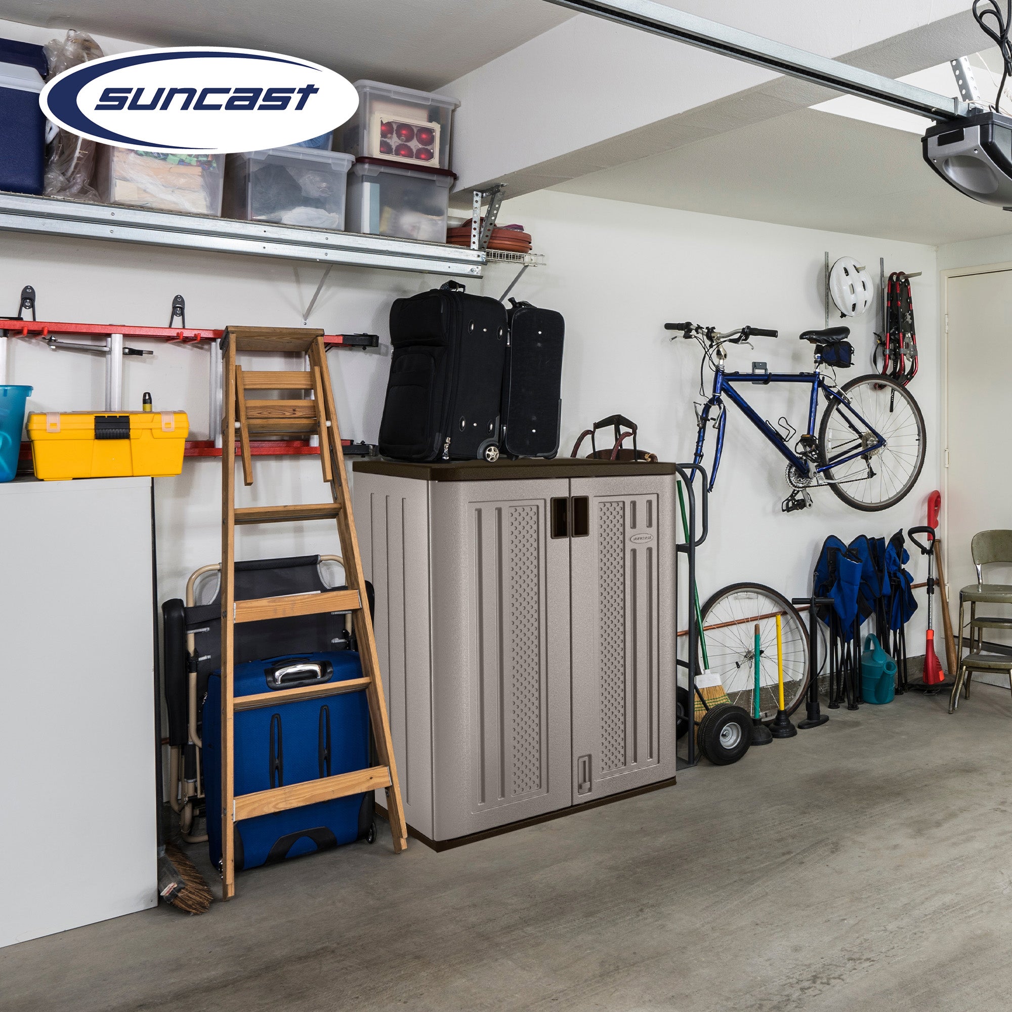 Suncast 9 Cu Ft Heavy Duty Resin Garage Base Storage Cabinet, Platinum (Used)
