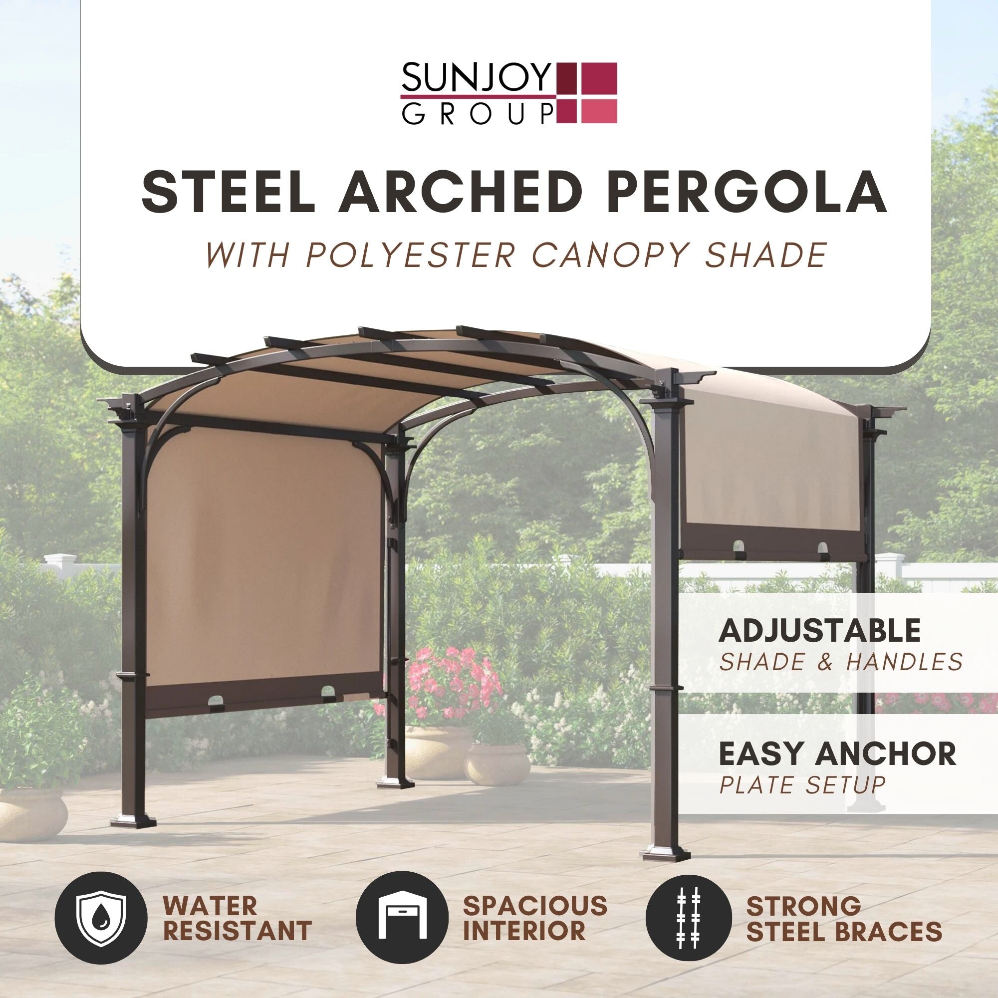 Sunjoy 9x11Ft Arched Pergola Cover Backyard Roof Shaded Canopy Tent (Open Box)