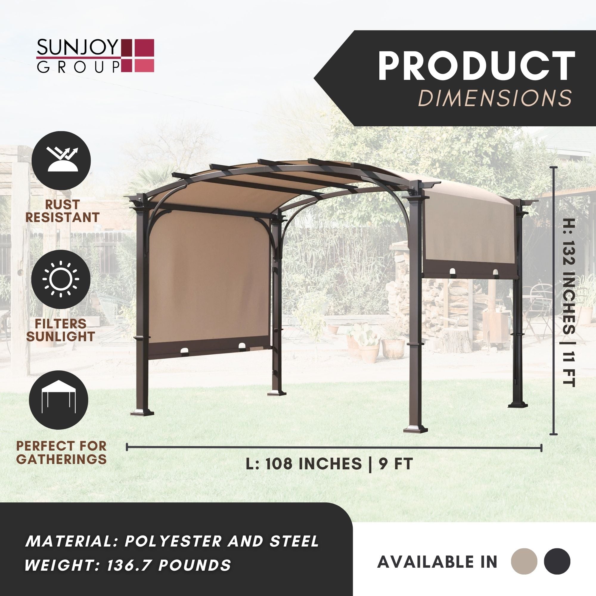Sunjoy 9x11Ft Arched Pergola Cover Backyard Roof Shaded Canopy Tent (Open Box)