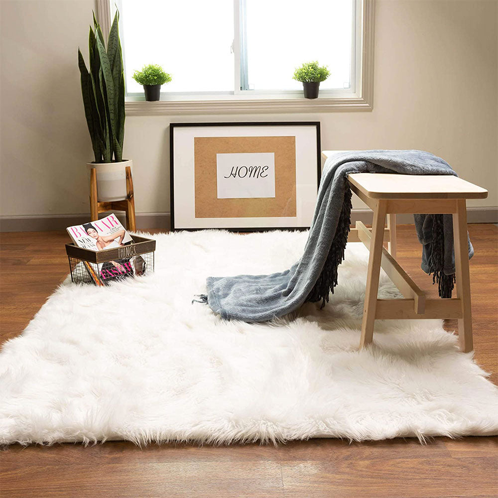 Super Area Rugs Plush Soft 7 x 5 Foot XL Sheepskin Shag Faux Fur Rug, White