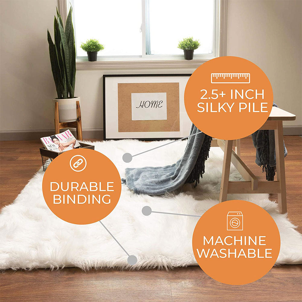 Super Area Rugs Plush Soft 7 x 5 Foot XL Sheepskin Shag Faux Fur Rug, White