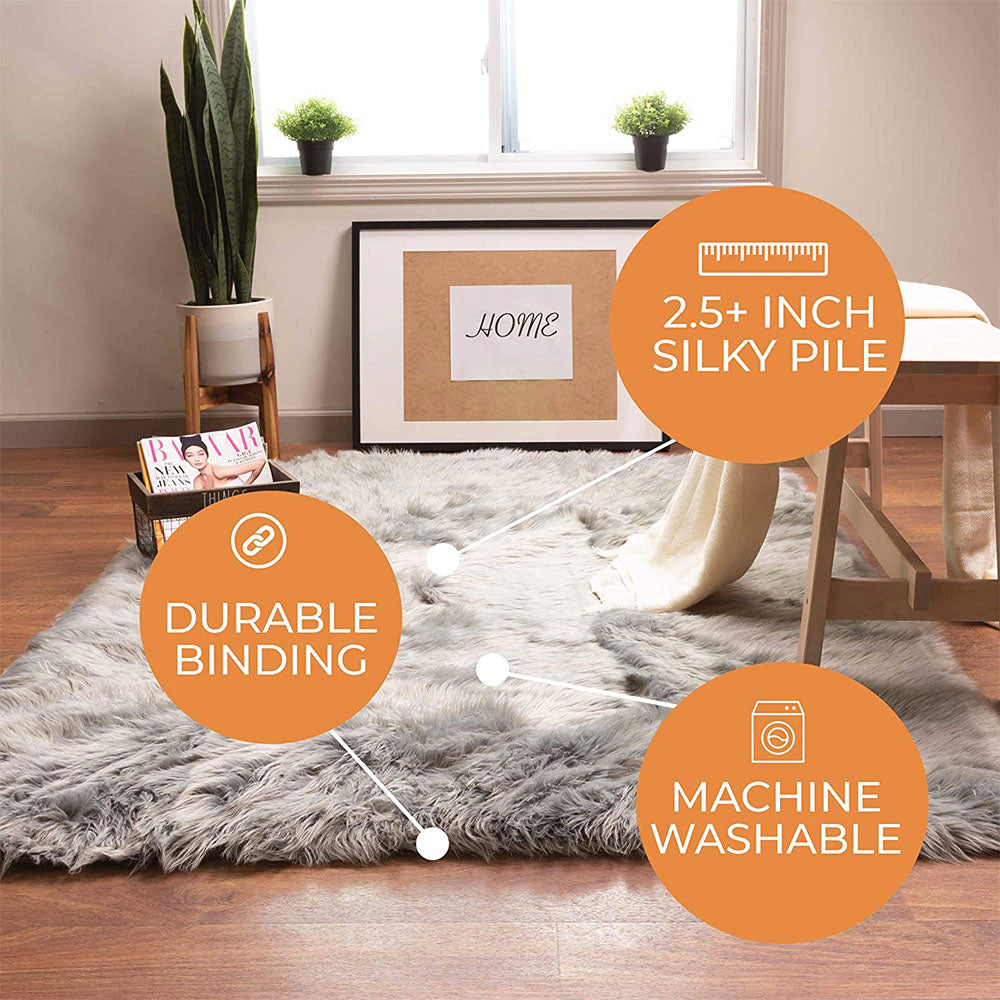 Super Area Rugs Plush 7 x 5 Ft X Large Sheepskin Shag Faux Fur Rug, Gray (Used) - VMInnovations