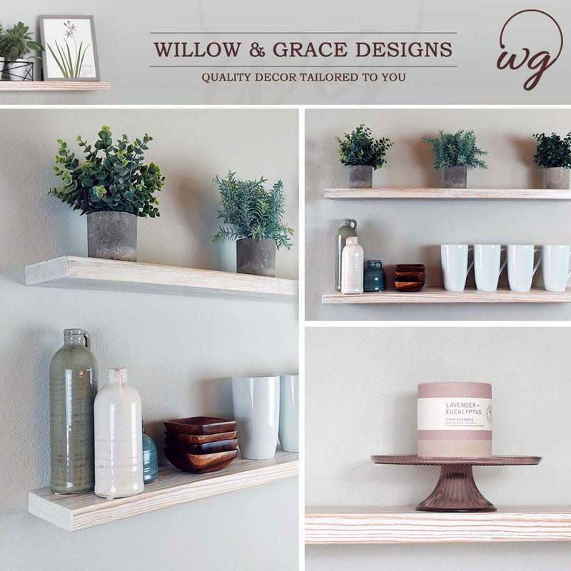 Willow & Grace Connie 36" Floating Wall Mount Shelves, White Wash (Open Box)