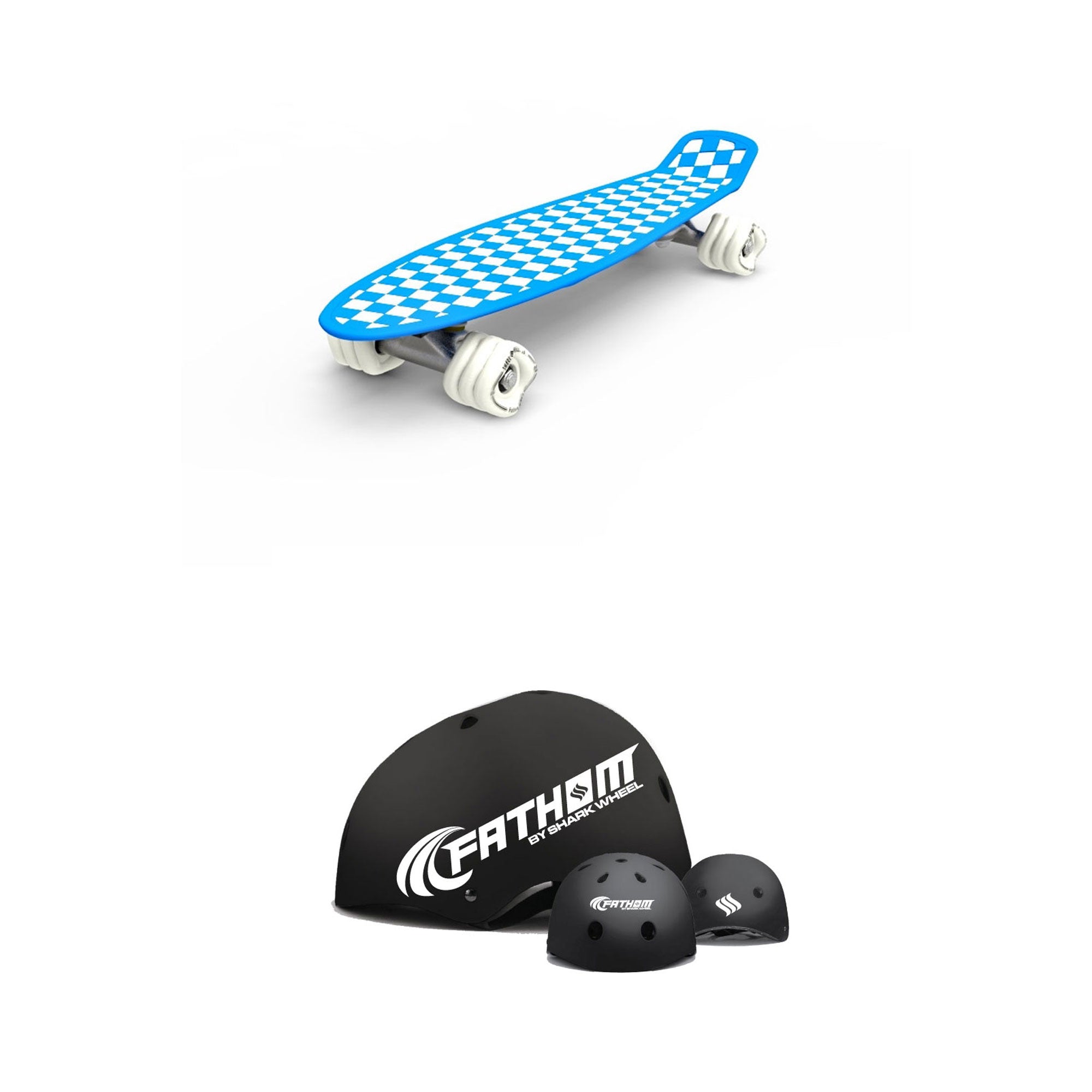 Fathom by Shark Wheel Cruiser Skateboard, Blue w/ Fathom XL/L Skateboard Helmet