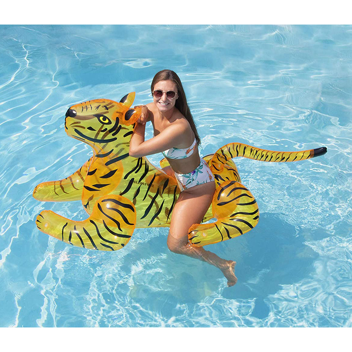 Swimline Giant 73" Long Wild Tiger Inflatable Ride On Pool Toy Float (Open Box) - VMInnovations