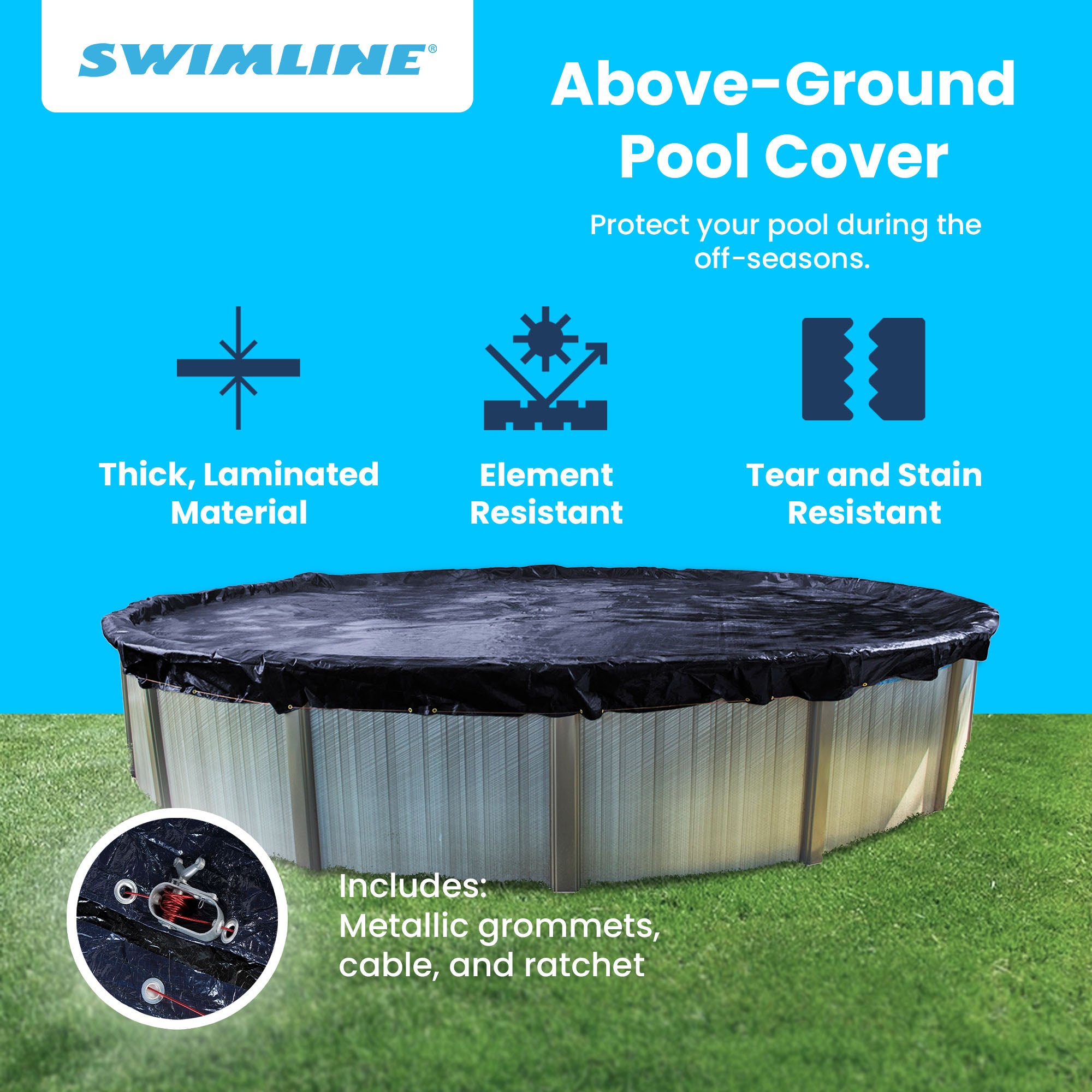 Swimline 18 Foot Round Above Ground Winter Swimming Pool Cover, Blue (Used)