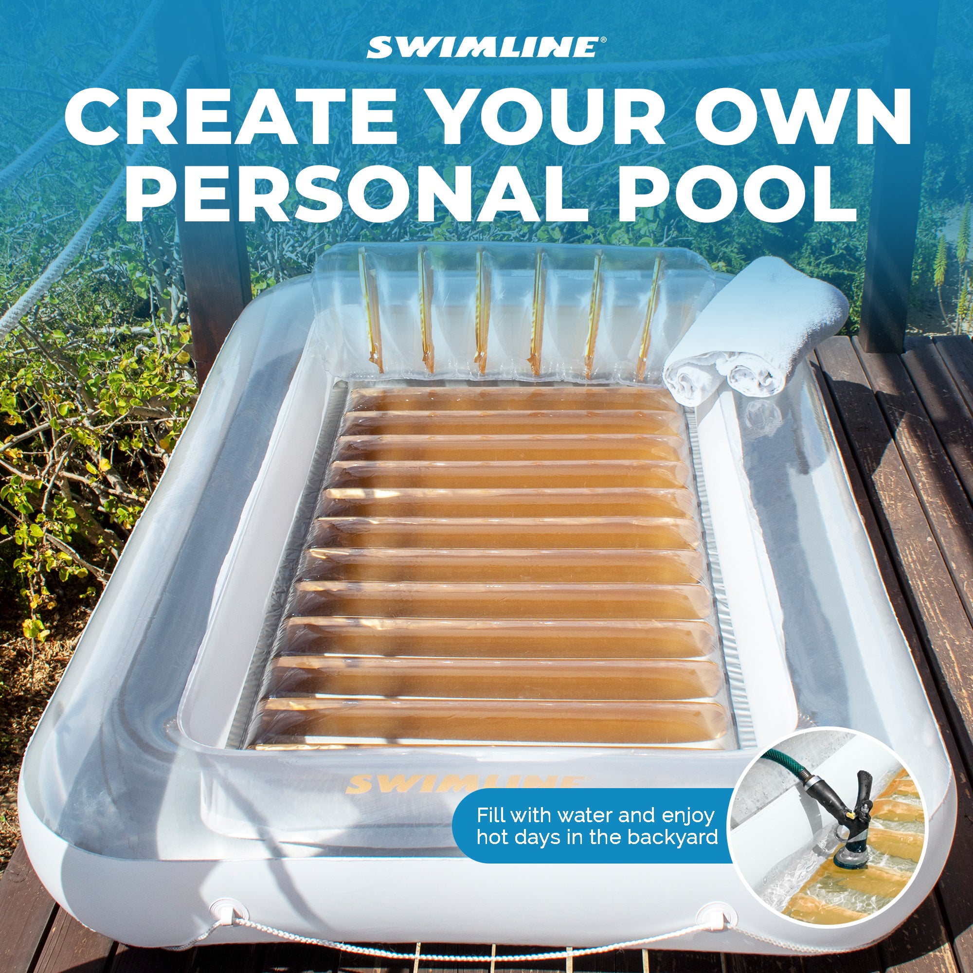 Swimline Luxe Edition Inflatable Suntan Tub Floating Pool Lounger, White & Gold - VMInnovations