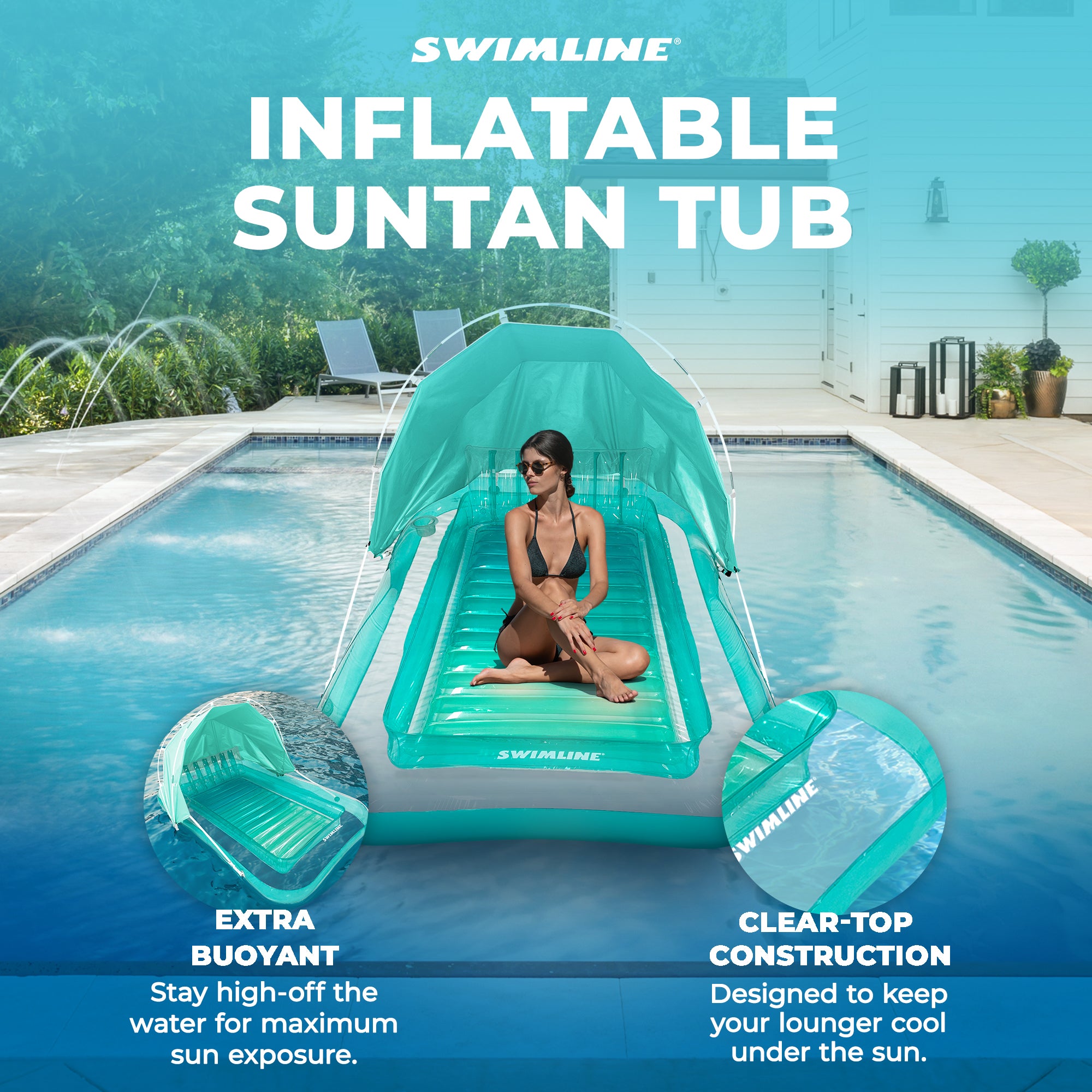 Swimline Original Inflatable Suntan Tub Lounge Float with Shade, Mint (Open Box) - VMInnovations