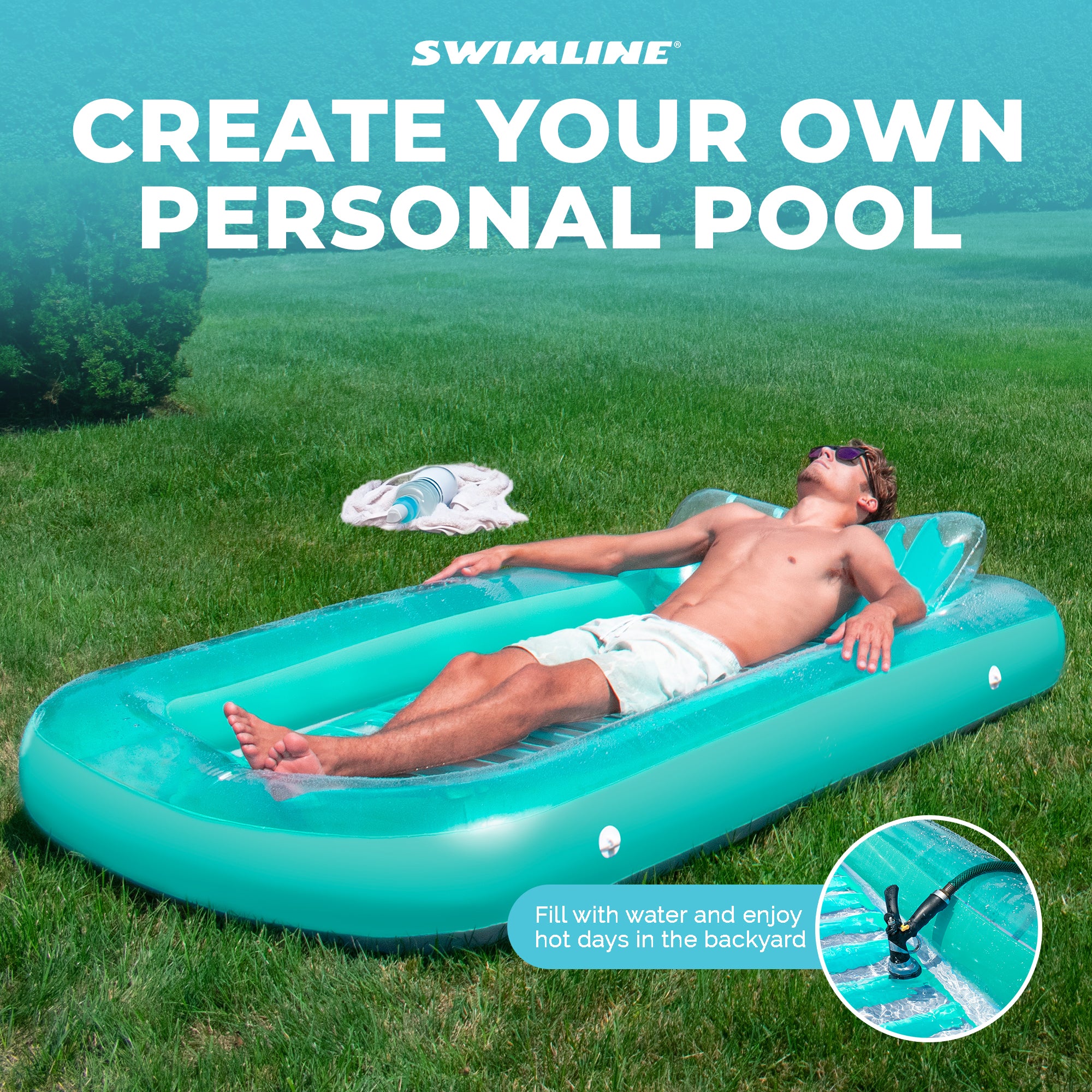 Swimline Original Inflatable Suntan Tub Lounge Float with Shade, Mint (Open Box)