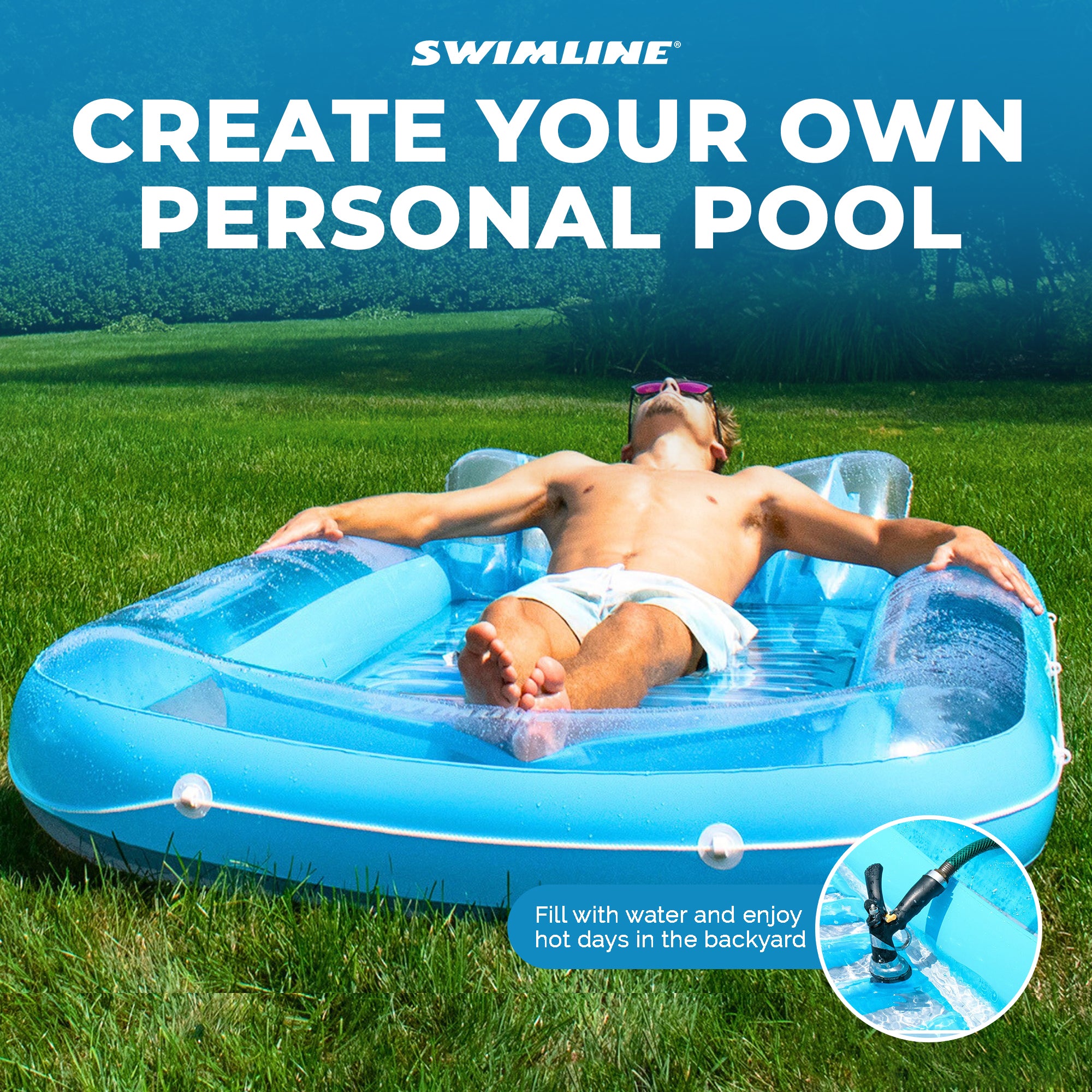Swimline Original Suntan Tub Relaxing Outdoor Cushioned Water Lounge Float, Blue