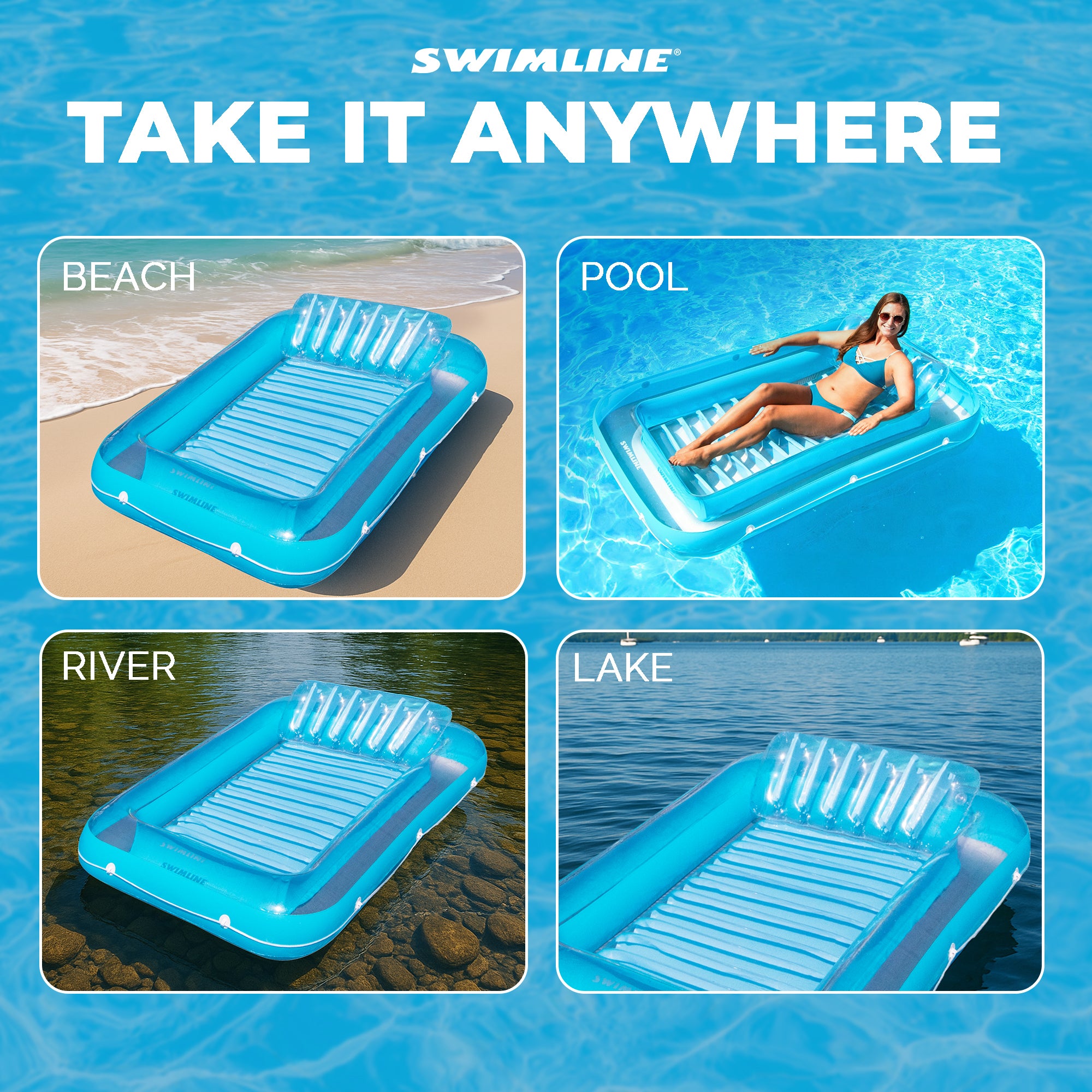 Swimline Original Suntan Tub Relaxing Outdoor Cushioned Water Lounge Float, Blue
