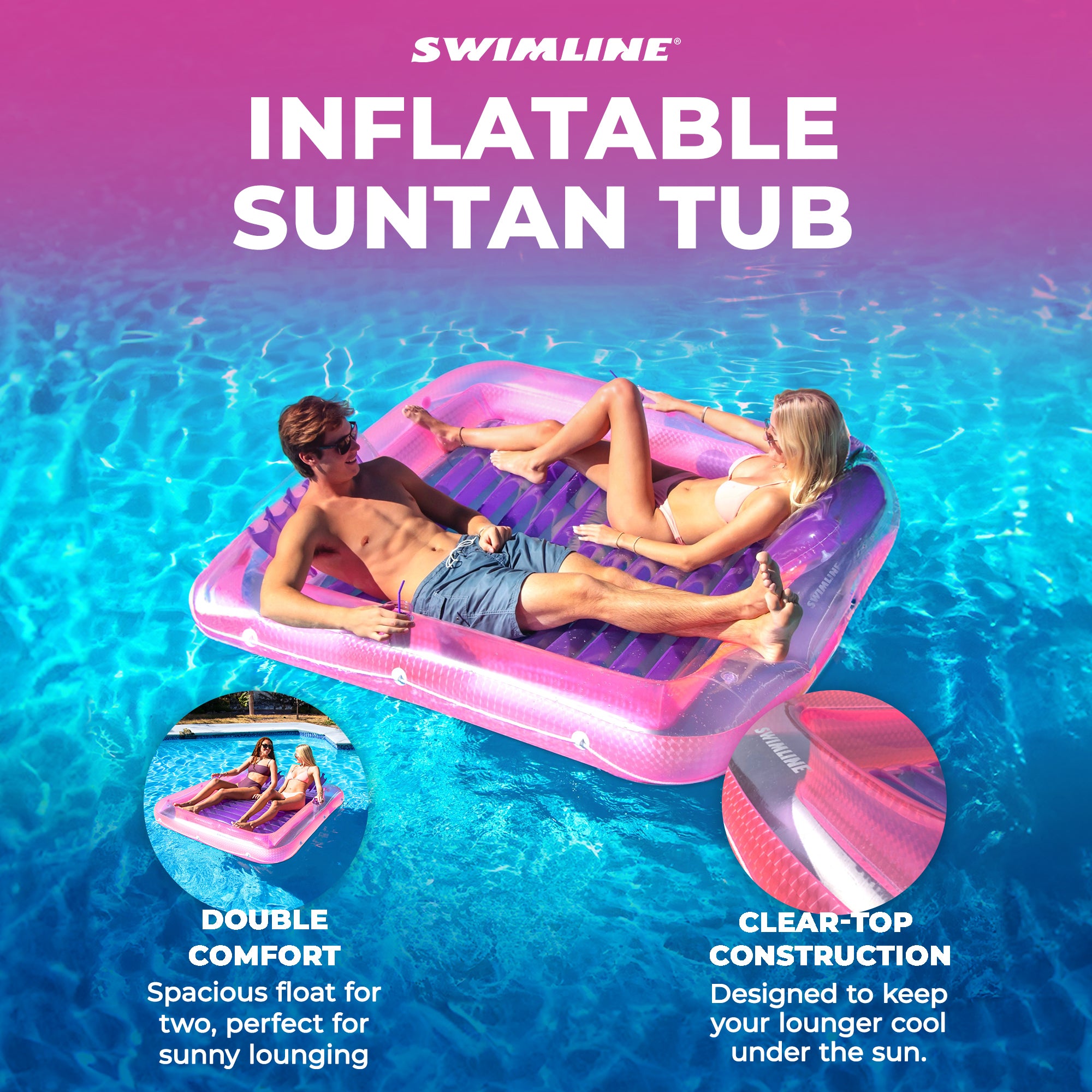 Swimline Original XL Suntan Tub Relaxing Water Lounge Float, Pink/Purple (Used)