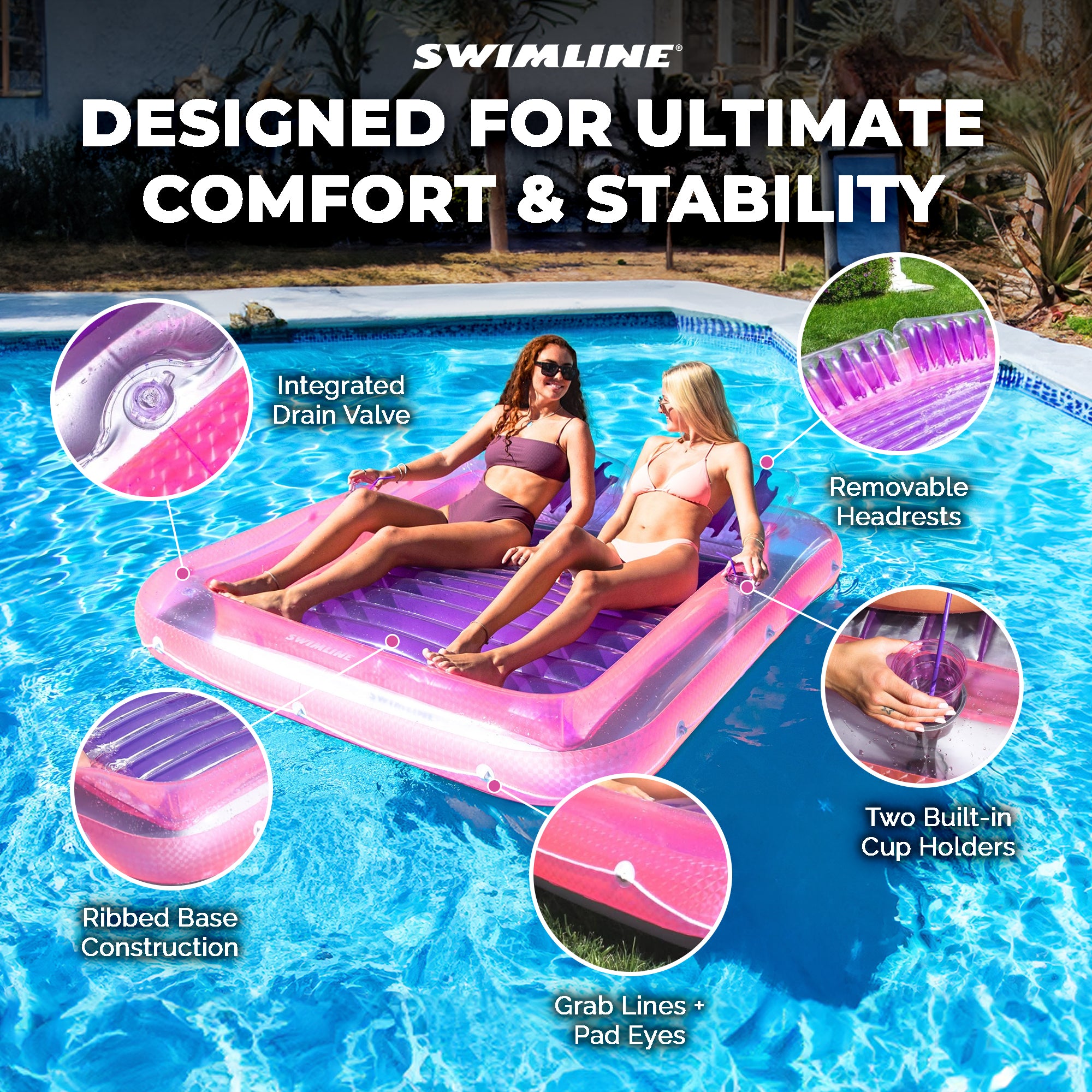 Swimline Original XL Suntan Tub Outdoor Water Float, Pink/Purple (Open Box) - VMInnovations