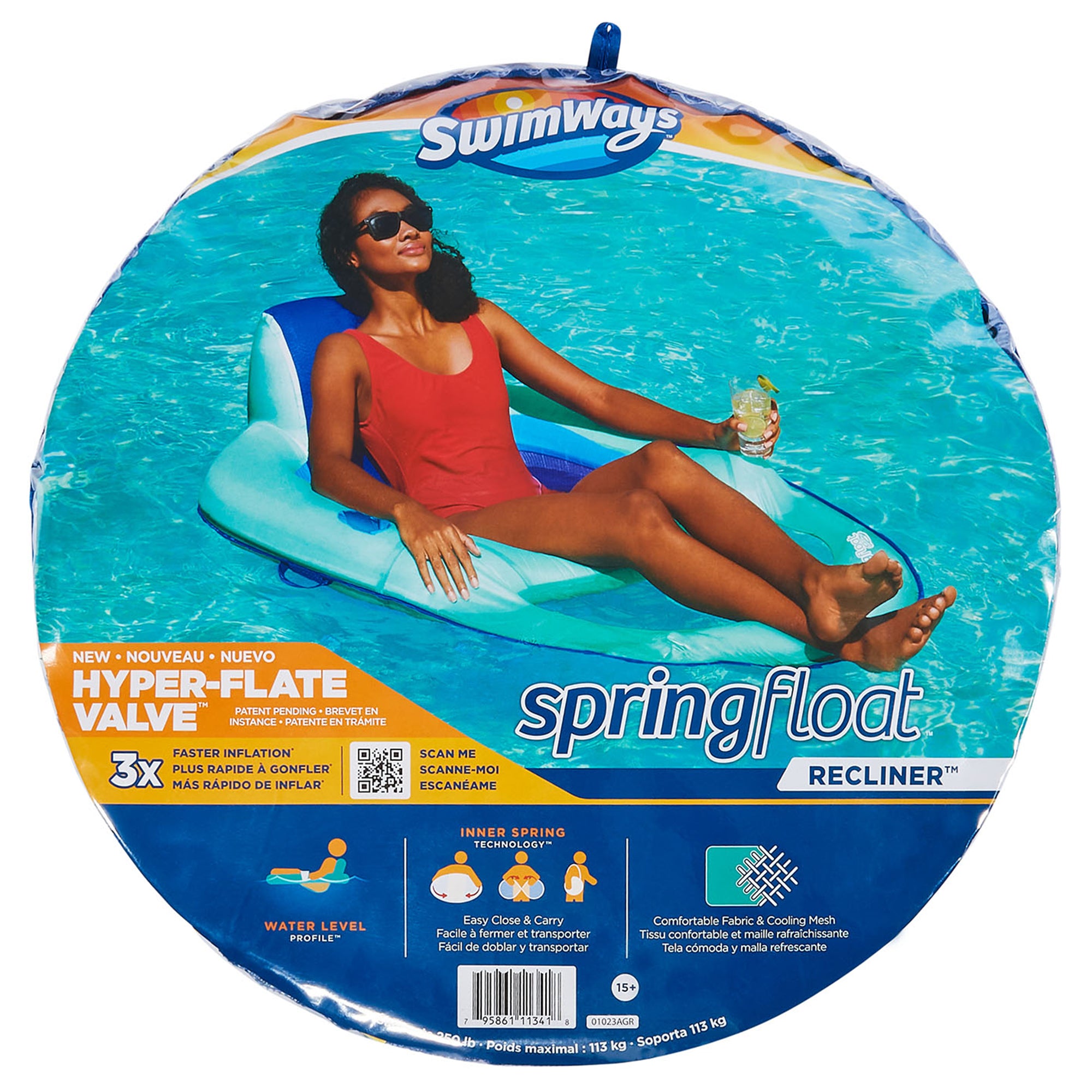 SwimWays Spring Float Inflatable Recliner Pool Lounger, Light/Dark Blue (2 Pack)