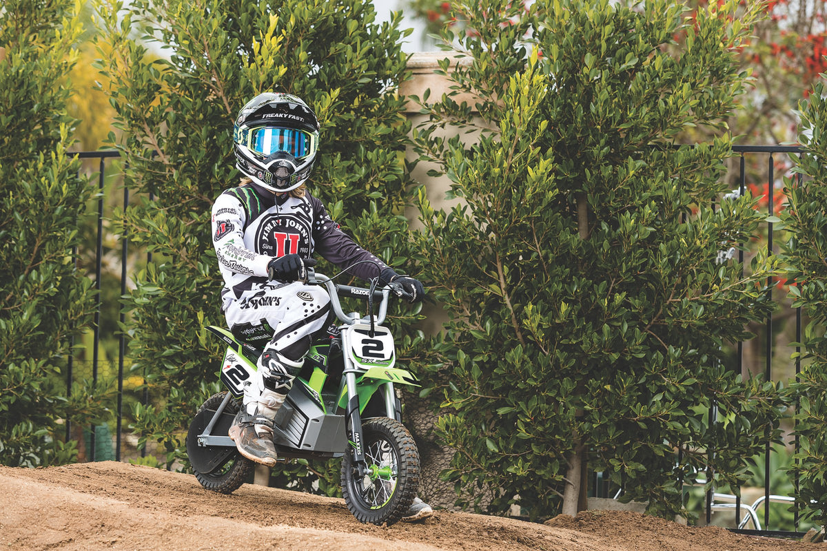 Razor McGrath Pneumatic Knobby Tires Electric Dirt Rocket Bike, Green (Open Box)