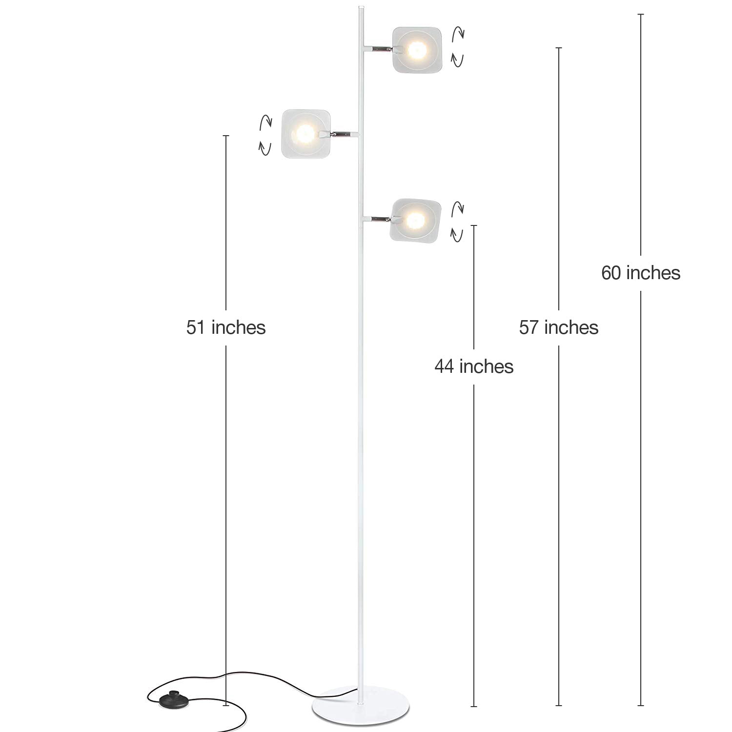 Brightech Tree LED Spotlight Bright 3 Light Floor Lamp Pole, White (Open Box)