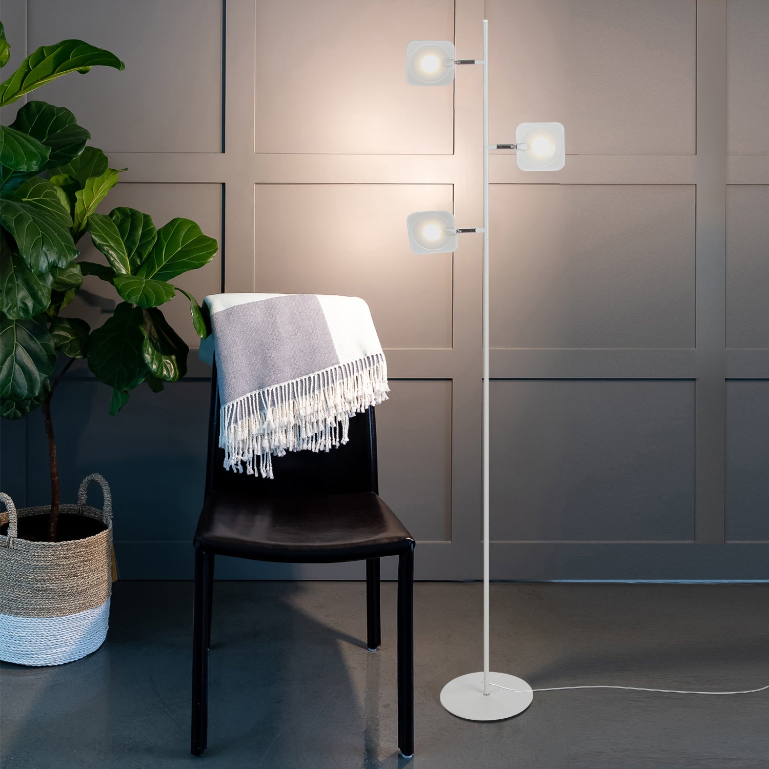 Brightech Tree LED Spotlight Bright 3 Light Floor Lamp Pole, White (Open Box)