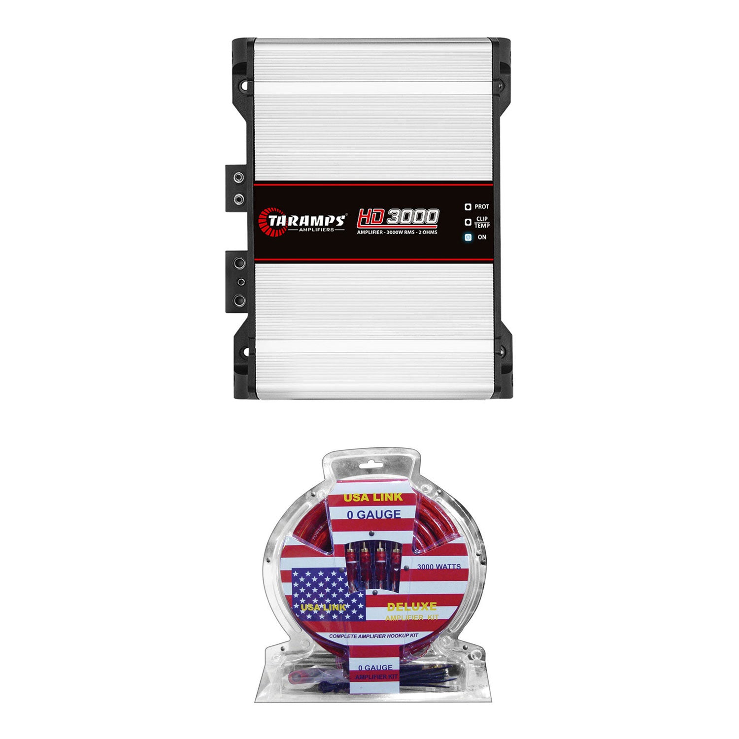 Taramps HD 3000 Watt RMS 2 Ohm Monoblock Amp and QPower Amplifier Install Kit