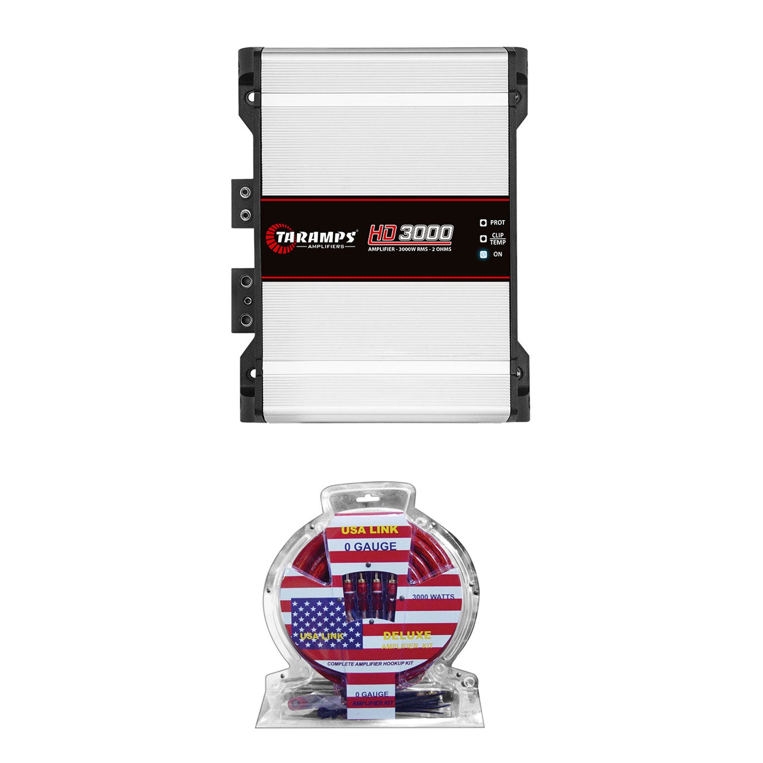 Taramps HD 3000 Watt RMS 1 Ohm Mono Amp and QPower Amplifier Installation Kit