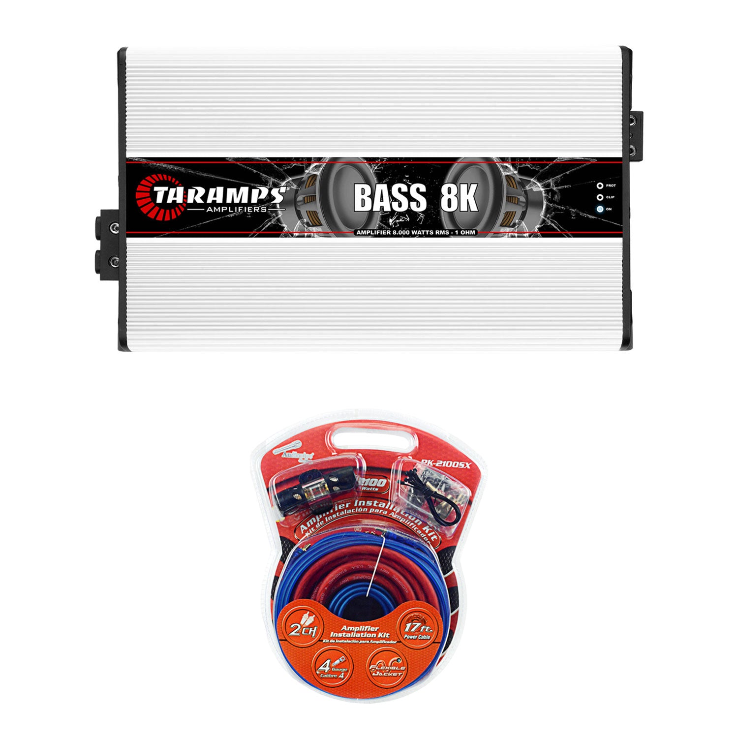 Taramps BASS 8K 8000 Watt RMS Mono Amp and Audiopipe Amplifier Installation Kit