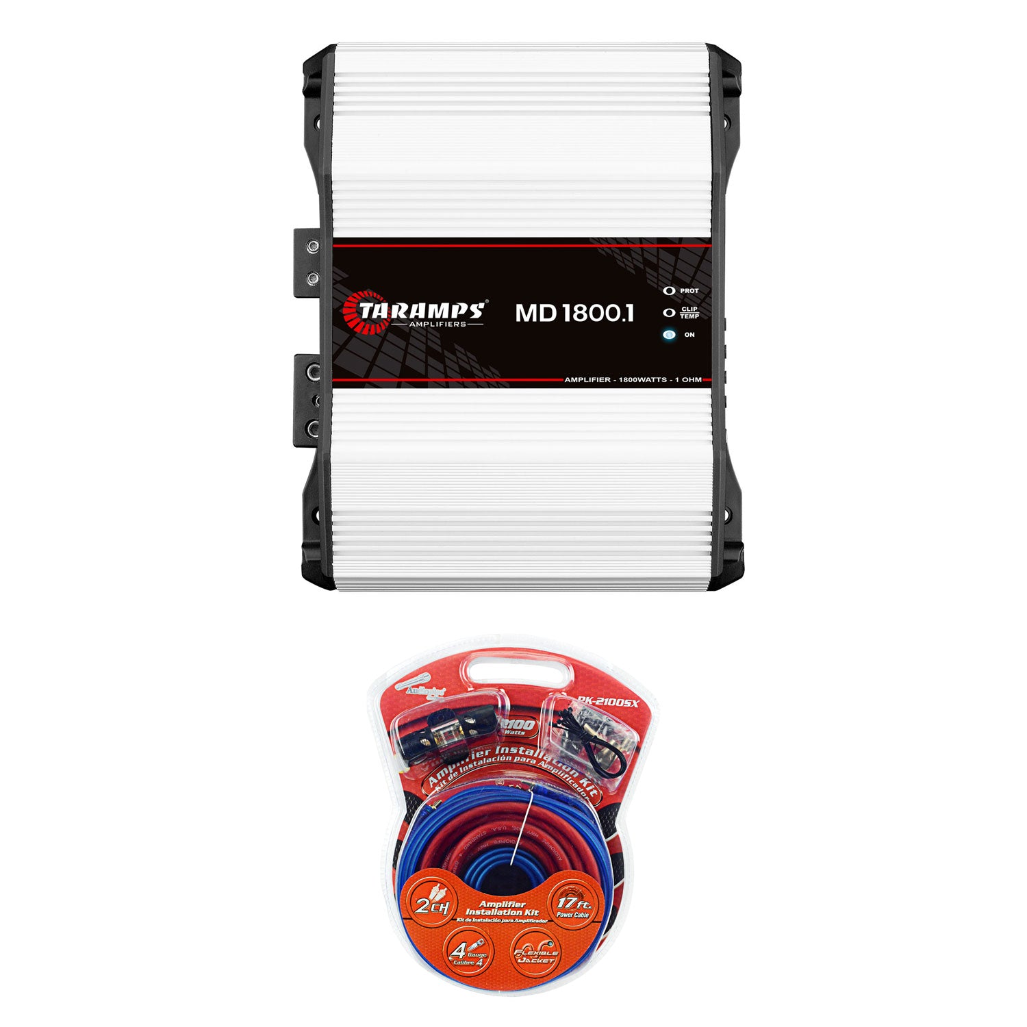Taramps Class D MD 1800.1 1800 Watt Mono Amplifier and Audiopipe Amp Install Kit