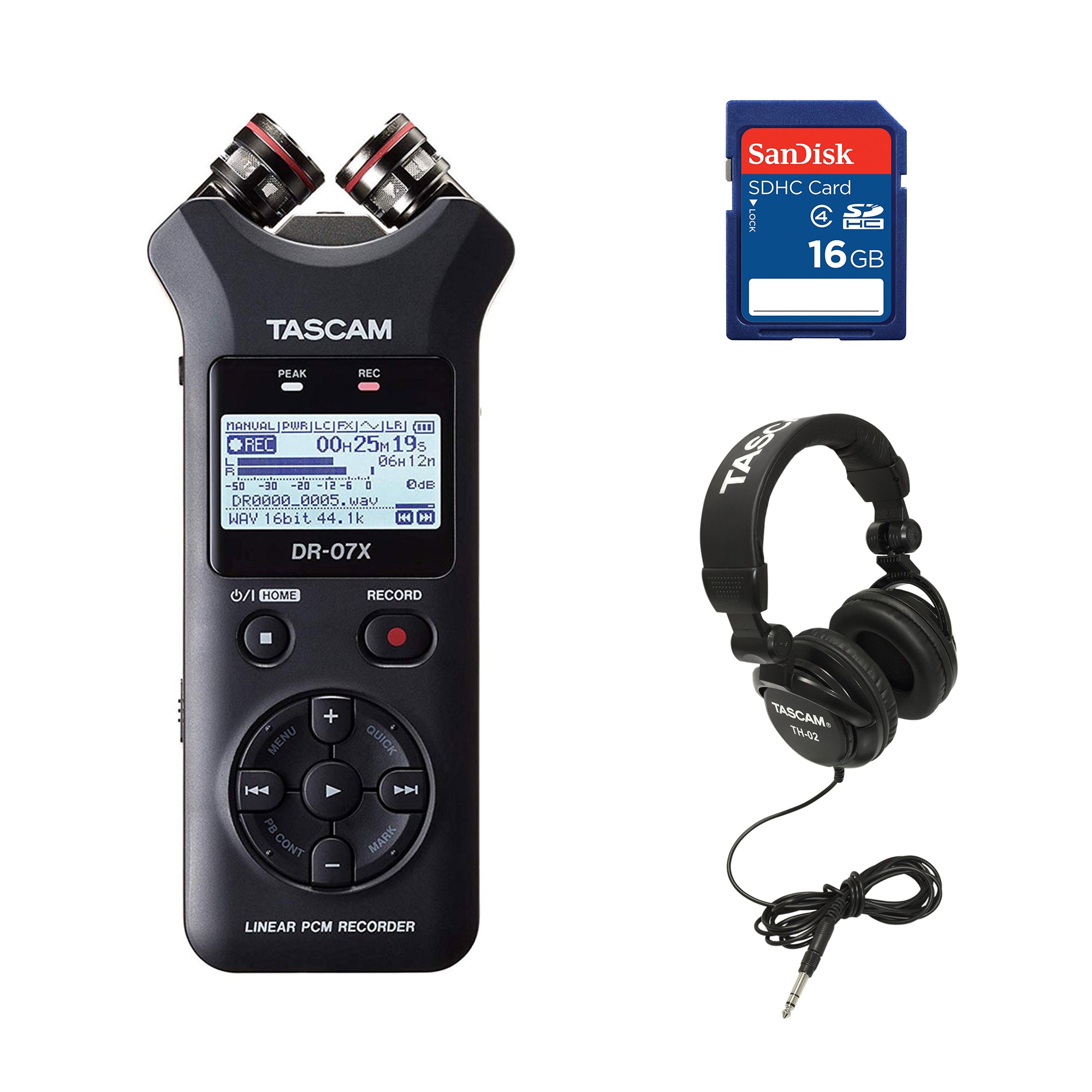 Tascam Audio Recorder, SanDisk 16GB Memory Card, & Tascam Recording Headphones - VMInnovations