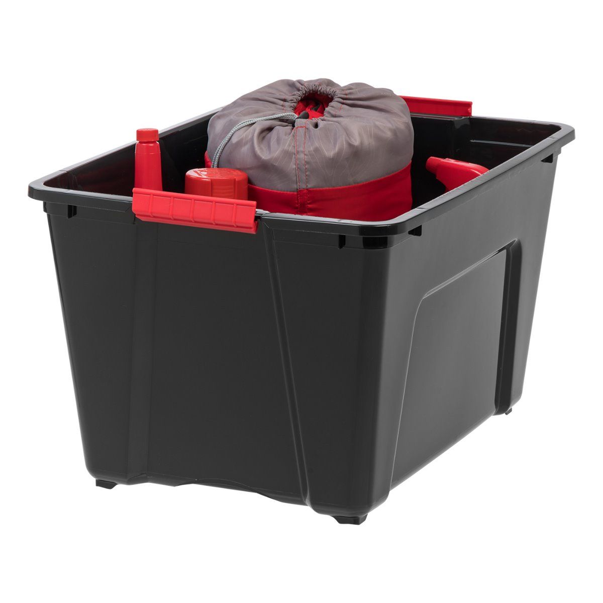 IRIS 53 Qt Stack & Pull Storage Lidded Container Box Bin System, Black (12 Pack)