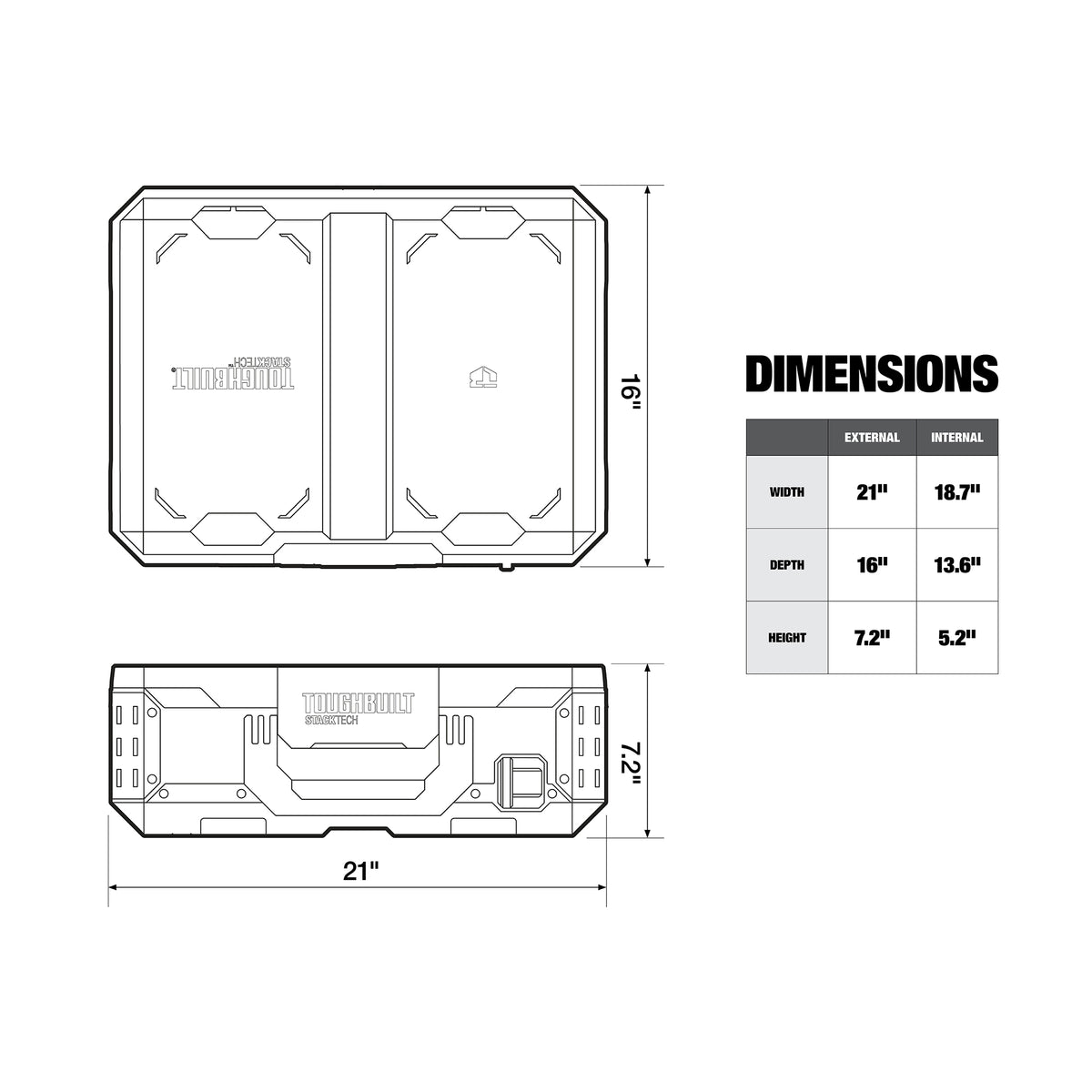 ToughBuilt StackTech Tool Box, Durable Plastic Storage Organizer, (Open Box)