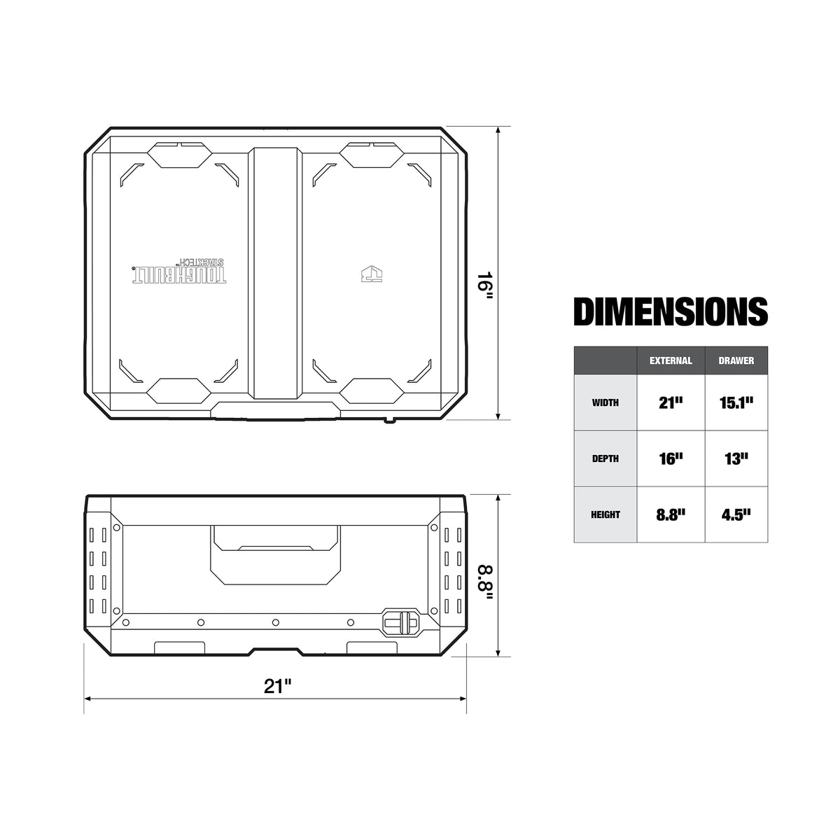 ToughBuilt StackTech 1-Drawer Tool Box, Durable Plastic Storage, Black(Open Box) - VMInnovations