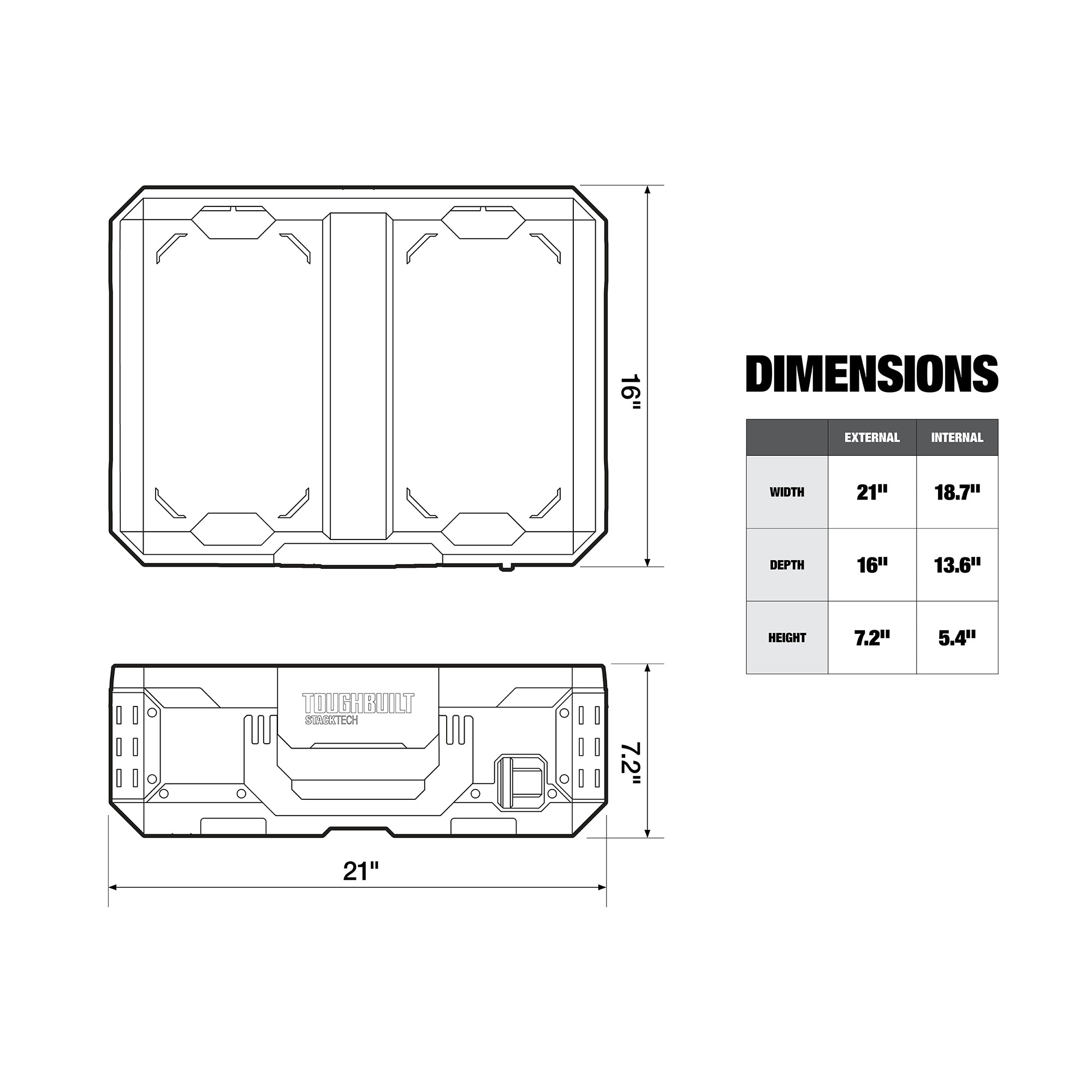 ToughBuilt Heavy Duty Storage Organizer Portable Tool Box Case, Black (Open Box)