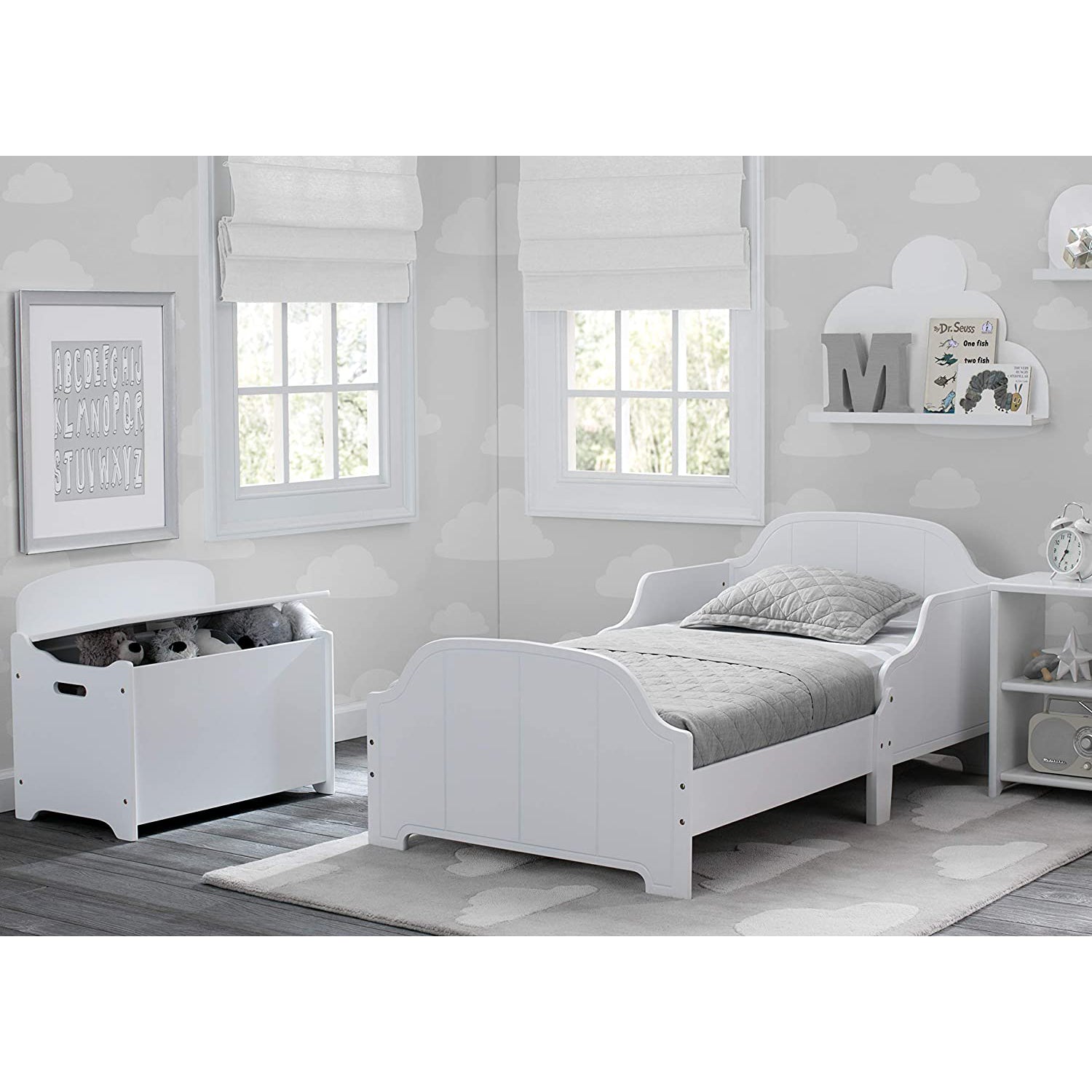 Delta Children MySize Deluxe Toy Box Kid's Room Storage Chest, White (Open Box)