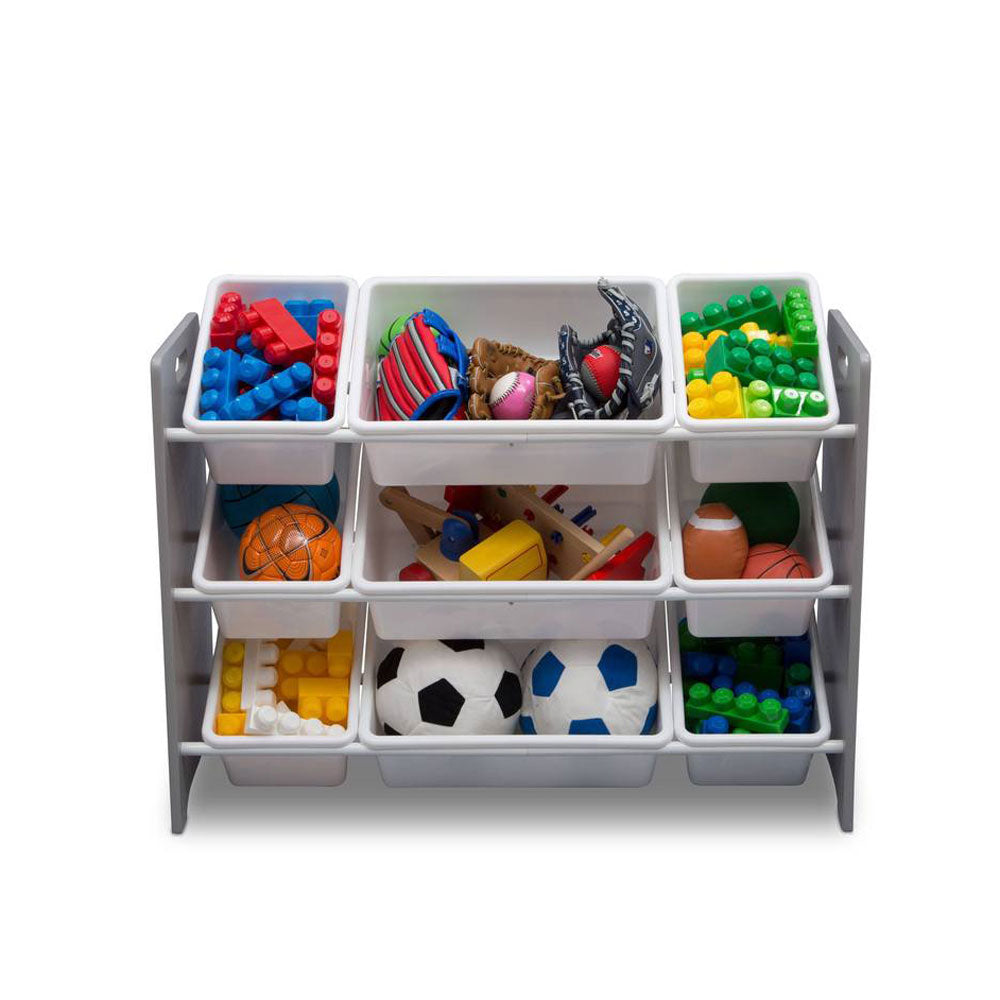 Delta Children MySize Kids 9 Bin Plastic Toy Box Storage Organizer Shelves, Gray (Used)