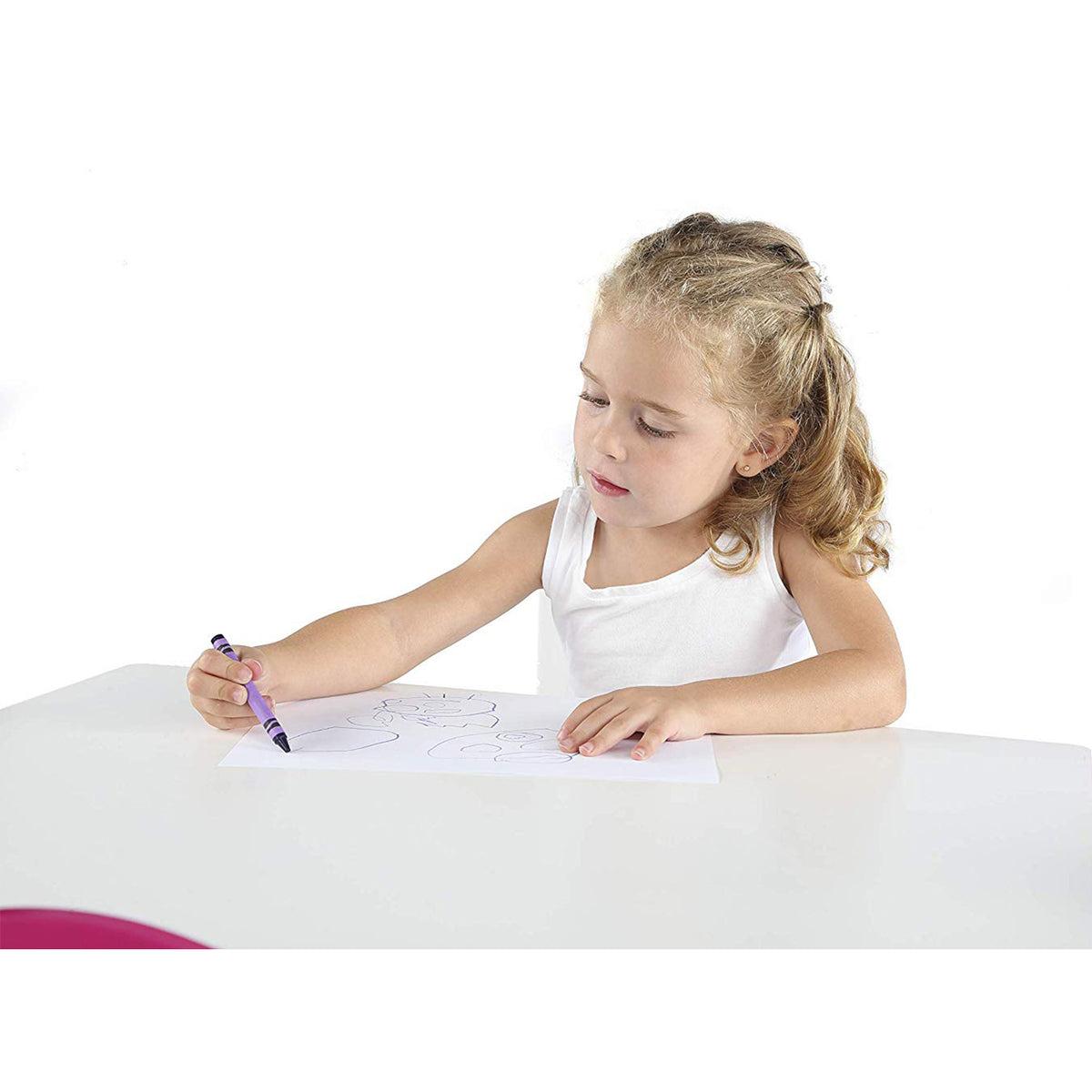 Tot Tutors Friends Collection Kids Wood Table & 4 Chair Set, White/Pink & Purple