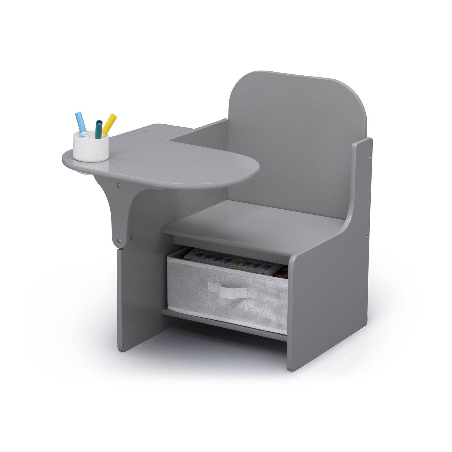 Delta Children MySize Kids Wooden Chair Desk with Storage Bin, Gray (Used)
