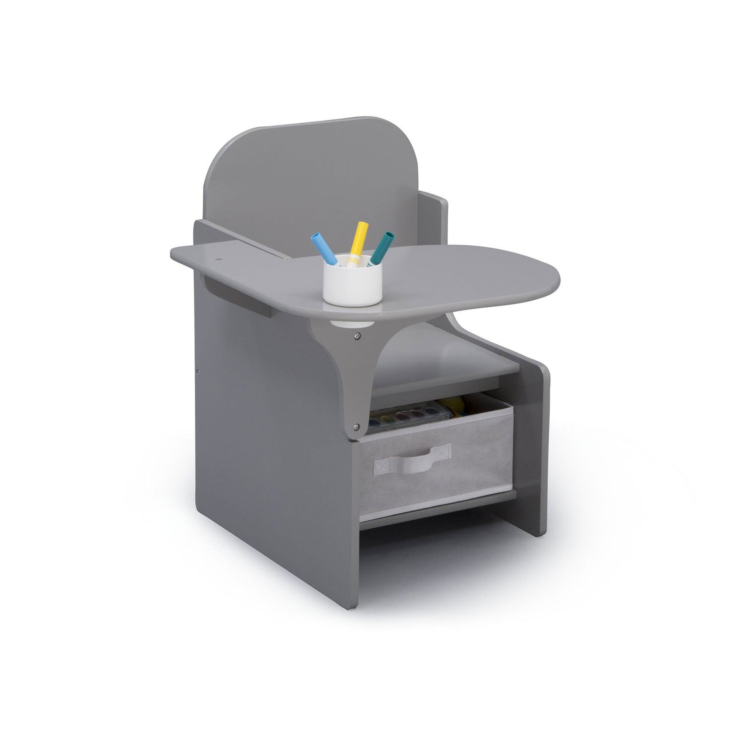 Delta Children MySize Kids Wooden Chair Desk with Storage Bin, Gray (Open Box)