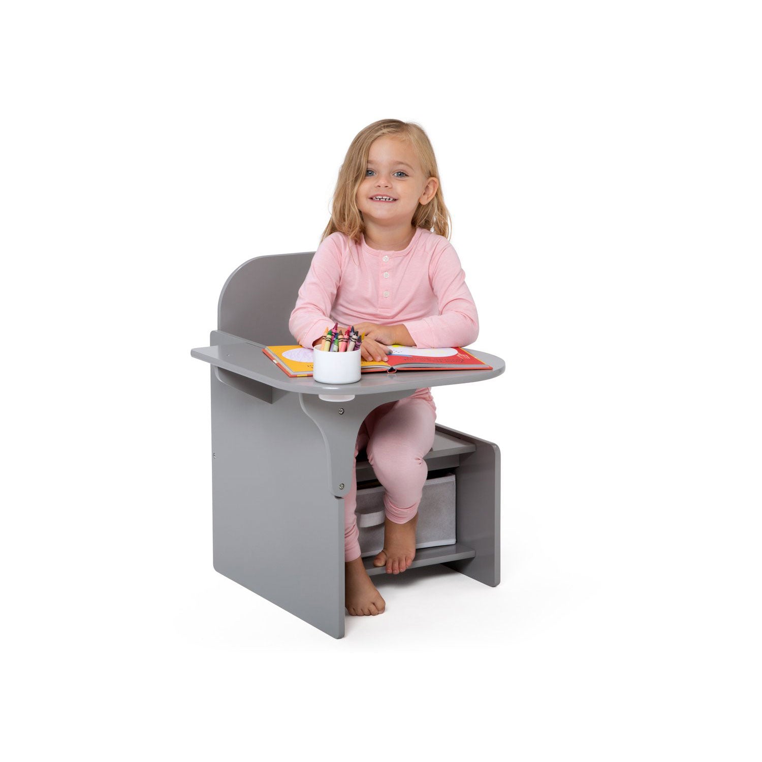 Delta Children MySize Kids Wooden Chair Desk with Storage Bin, Gray (Open Box)
