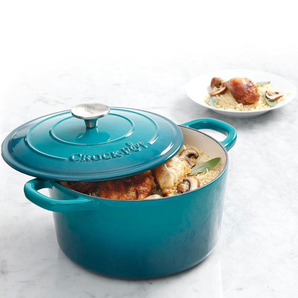 Crock-Pot 5 Quart Covered Dutch Oven, Teal & Gibson 30 Ounce Soup Bowl (2 Pack) - VMInnovations