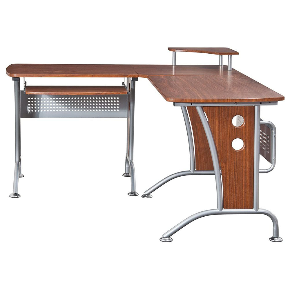 Techni Mobili L Shaped Modern Office Desk and Computer Workstation, Mahogany (Open Box)