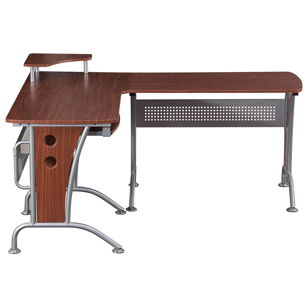 Techni Mobili L Shaped Modern Office Desk and Computer Workstation, Mahogany (Open Box)