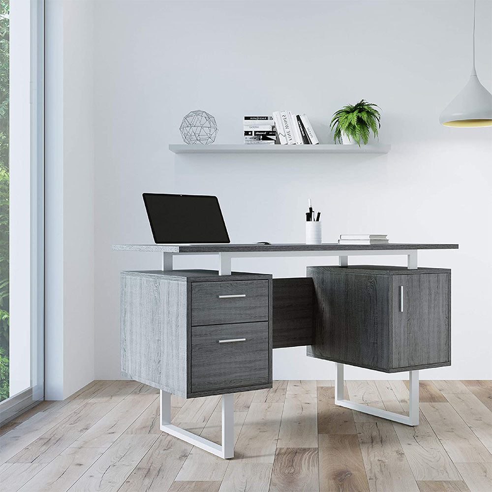 Techni Mobili 3 Drawer Modern Office Desk and Vertical Filing Cabinet, Gray