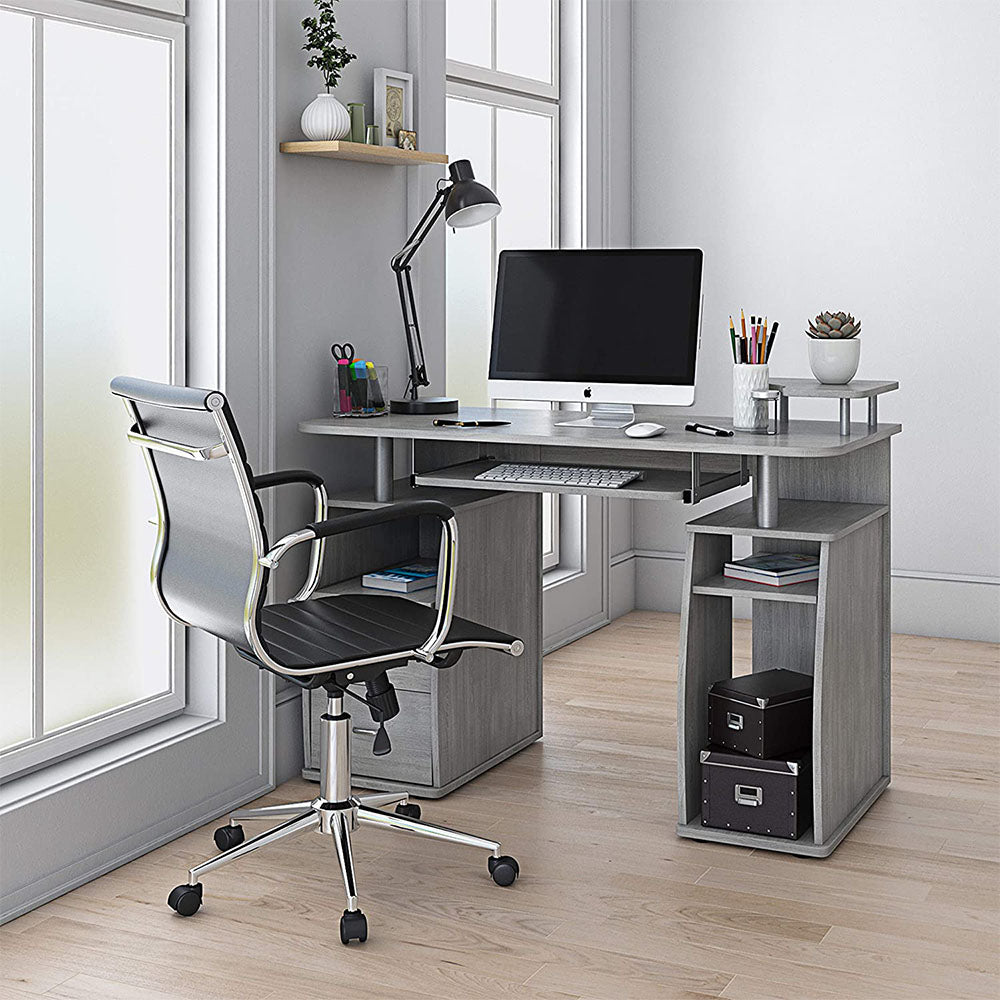 Techni Mobili Floating Modern Office Desk & Complete Computer Workstation, Gray (Open Box)
