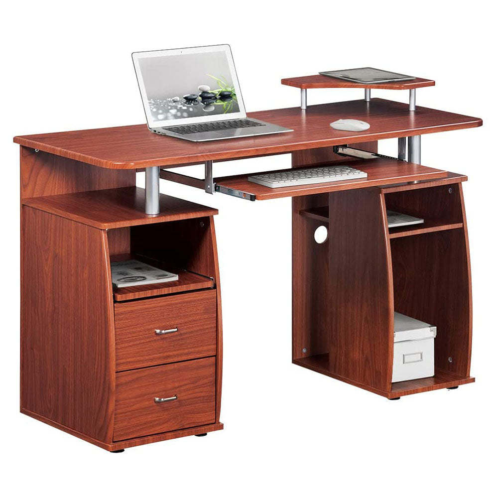 Techni Mobili Modern Office Desk and Complete Computer Workstation, Mahogany