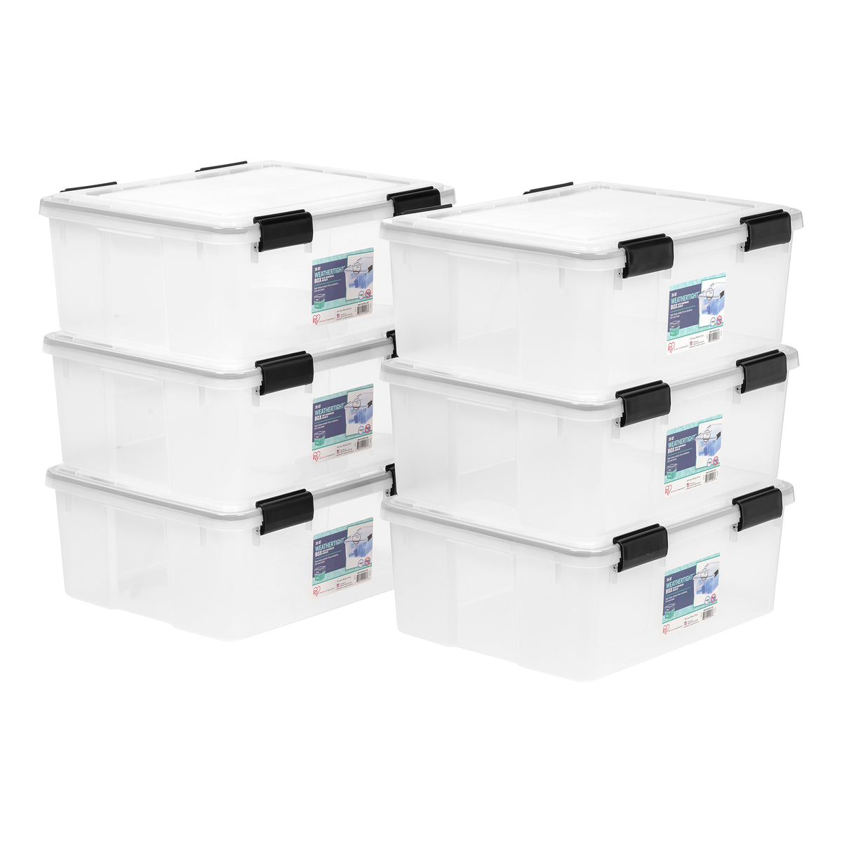 IRIS USA Clear Weathertight 30 Quart Buckle Down Storage Box Container, (6 Pack)