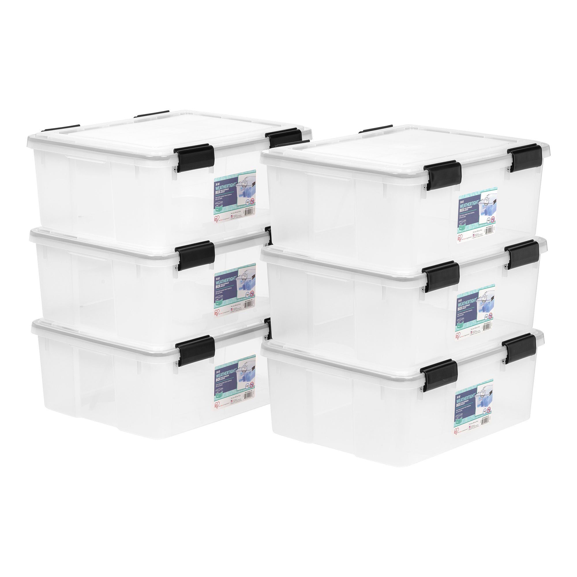 IRIS USA 30-Quart Stackable Plastic Clear Storage Box, 6 Pack (Open Box)