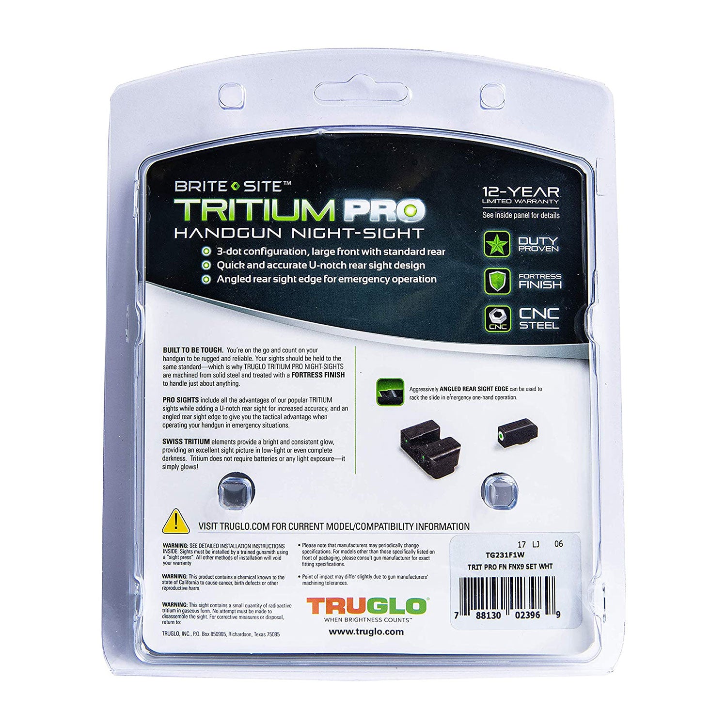 TruGlo Tritium Pro Handgun Sights, NH FNP-9, FNX-9 & FNS-9, Green (Open Box)