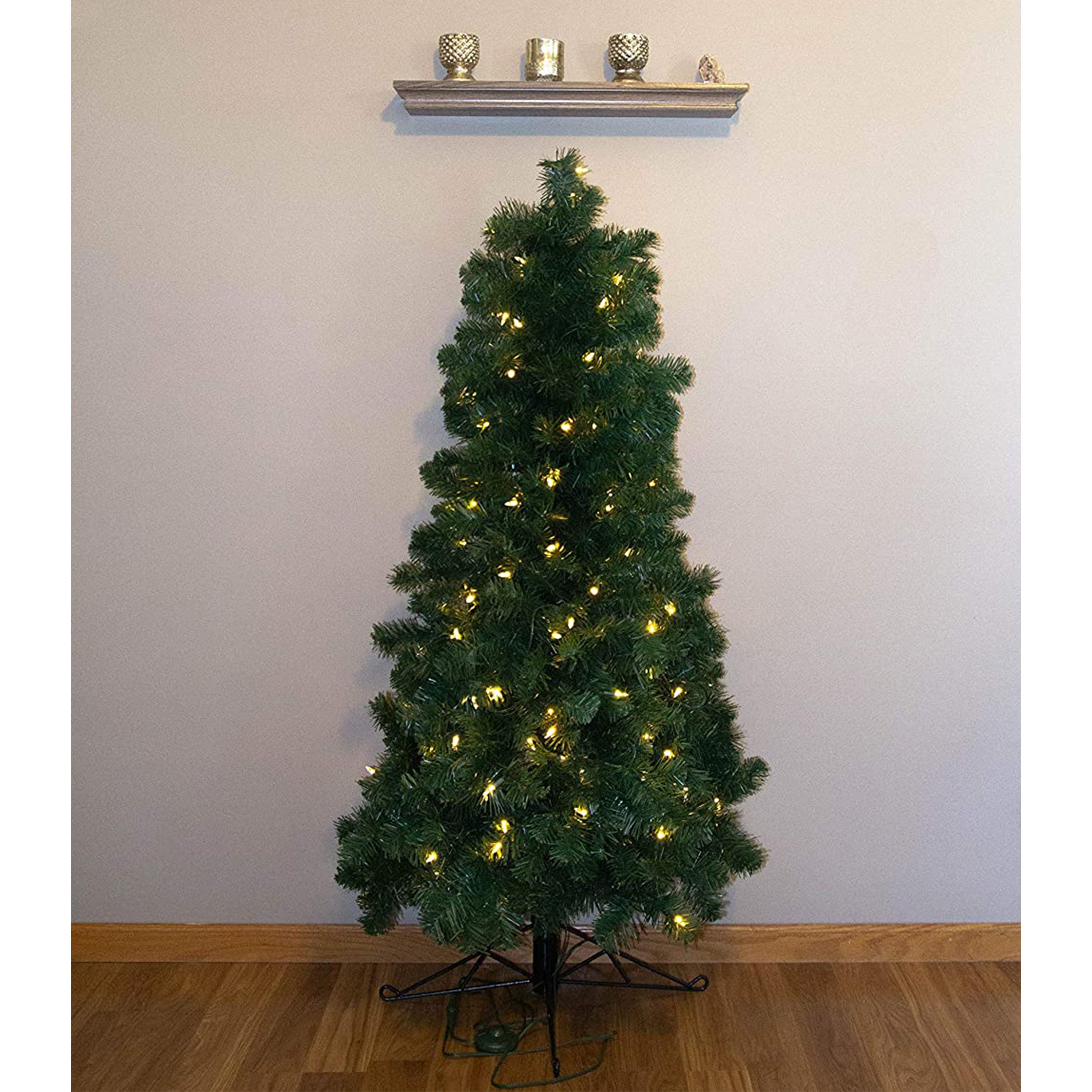 Home Heritage Half Pine 5' Pre-Lit Artificial Christmas Tree, 100 Warm White LED - VMInnovations