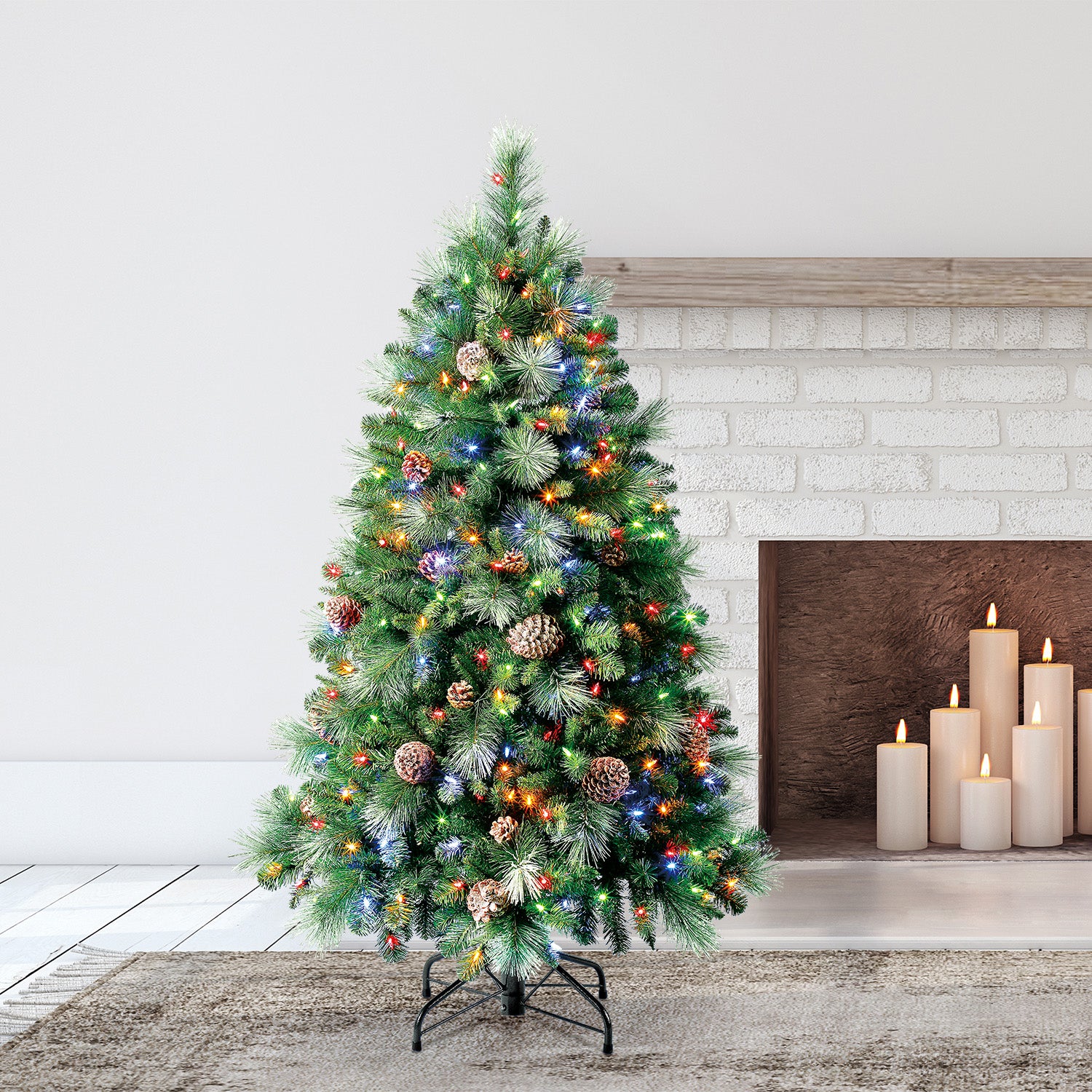 Home Heritage Lincoln 5' 300 Bulb Christmas Tree w/ Pine Cones & Glitter (Used) - VMInnovations