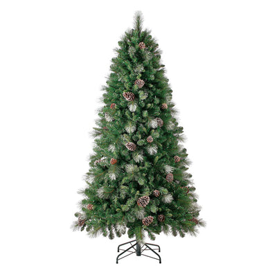Home Heritage 7' Prelit Artificial Christmas Tree 600 LEDs, Pinecones & Glitter
