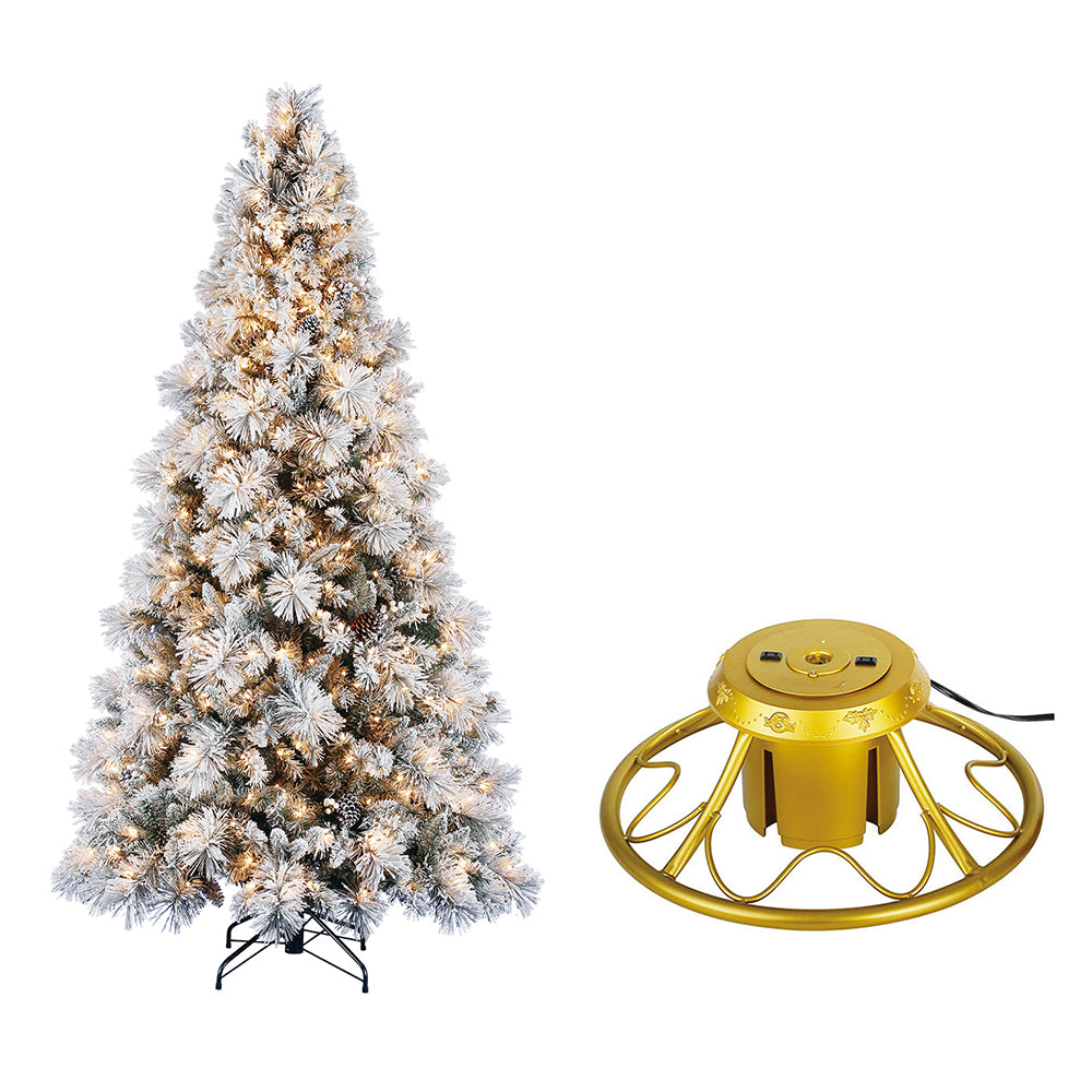 Home Heritage Snowdrift Spruce 7.5 Ft. Prelit Christmas Tree with Rotating Stand